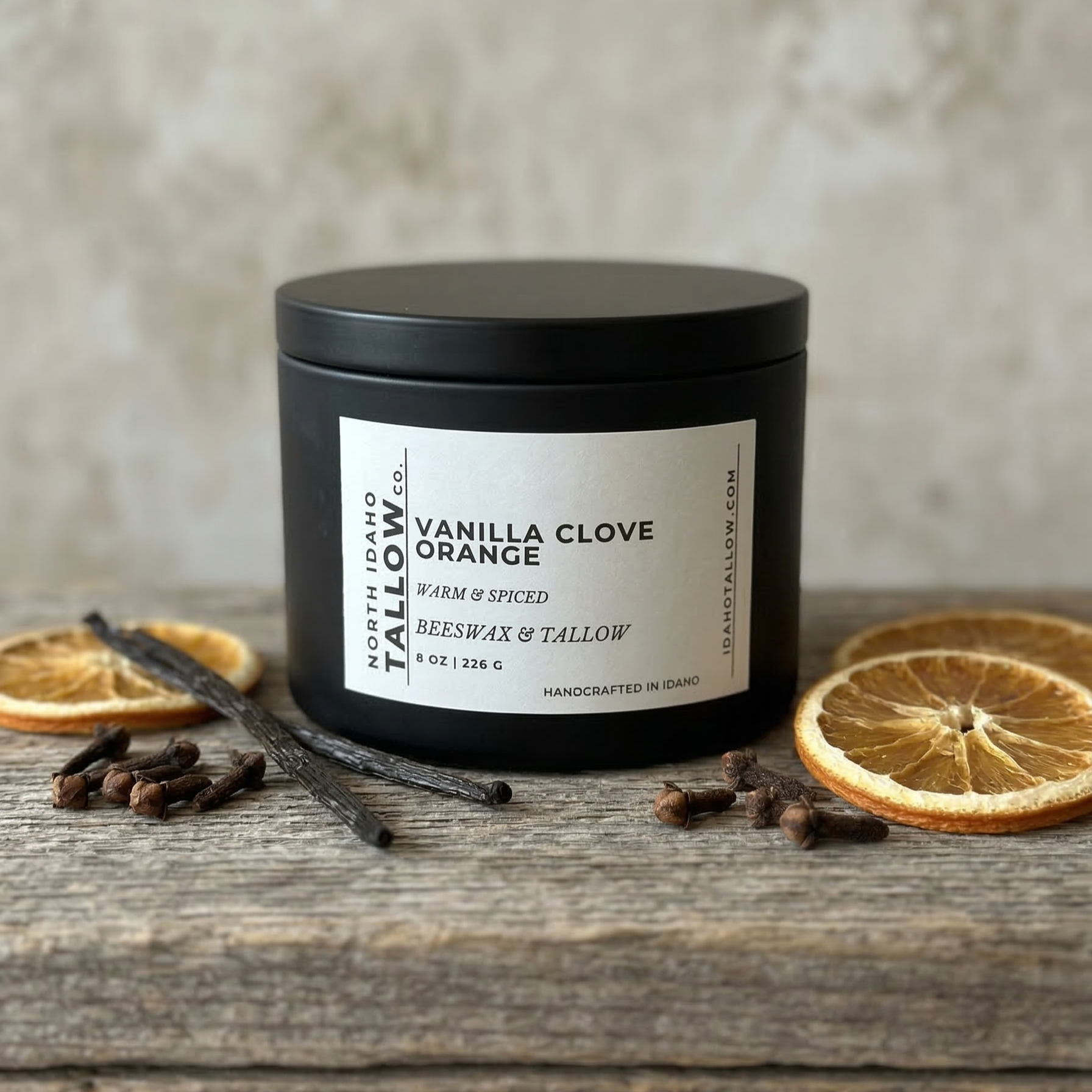 SALE - Vanilla Clove Orange Tallow Beeswax Candle