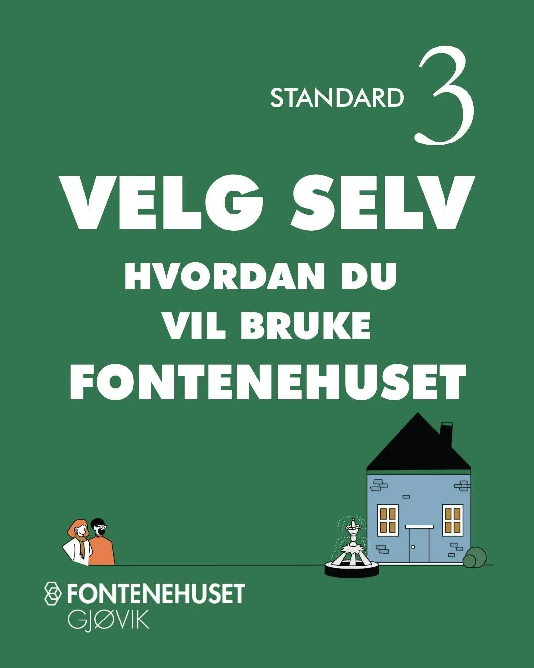 STANDARD 3

&laquo;Medlemmer velger selv hvordan de vil dra nytte av Fontenehuset og hvilke medarbeidere de vil jobbe med. Det finnes ingen avtaler, kontrakter, timeplaner eller regler med hensikt &aring; tvinge medlemmer til deltakelse.&raquo;

🤔Hv