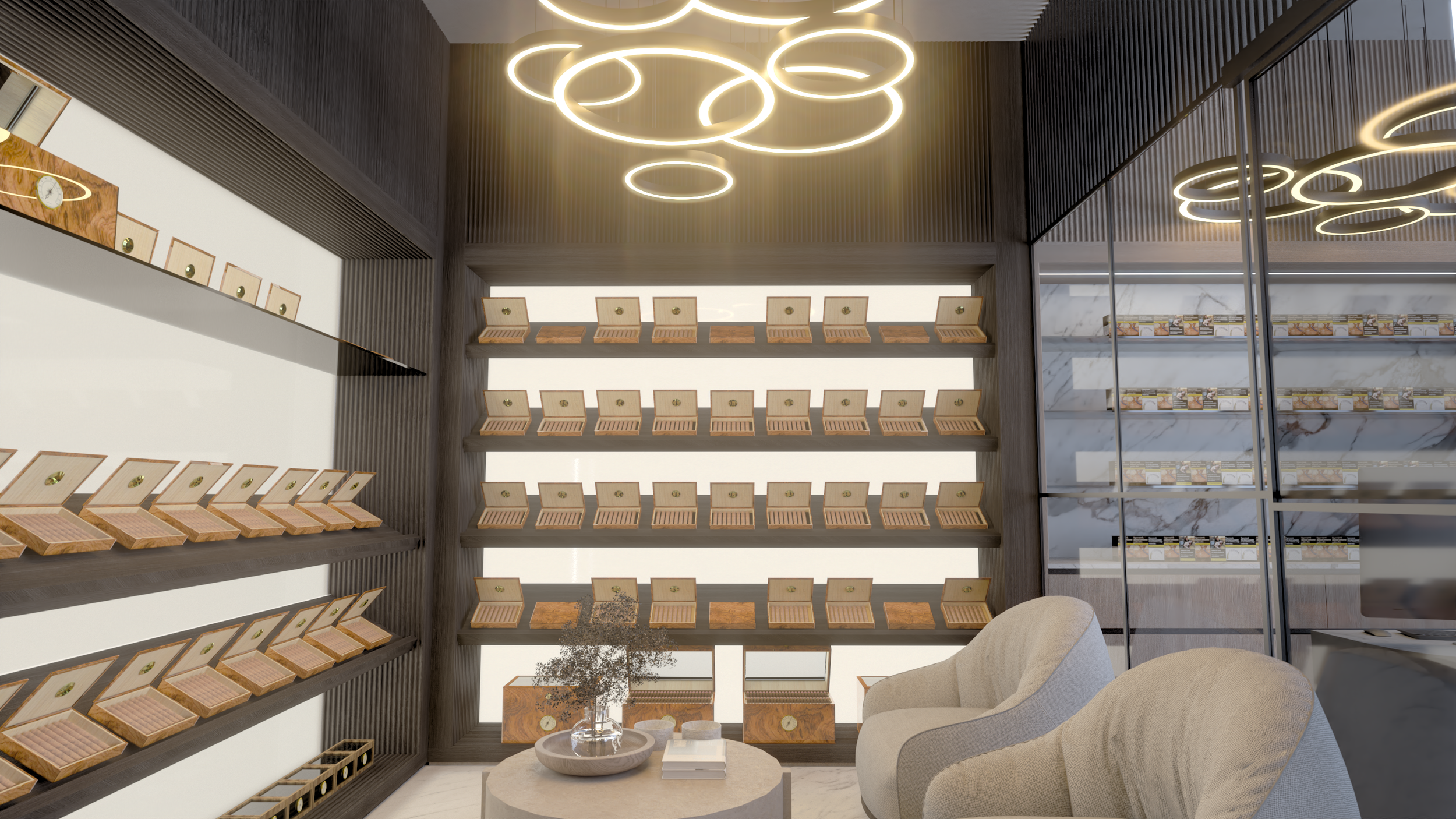 A bespoke cigar lounge interior and joinery design at Cape Town International Airport — luxury commercial fit-out by Heaven Spaces.