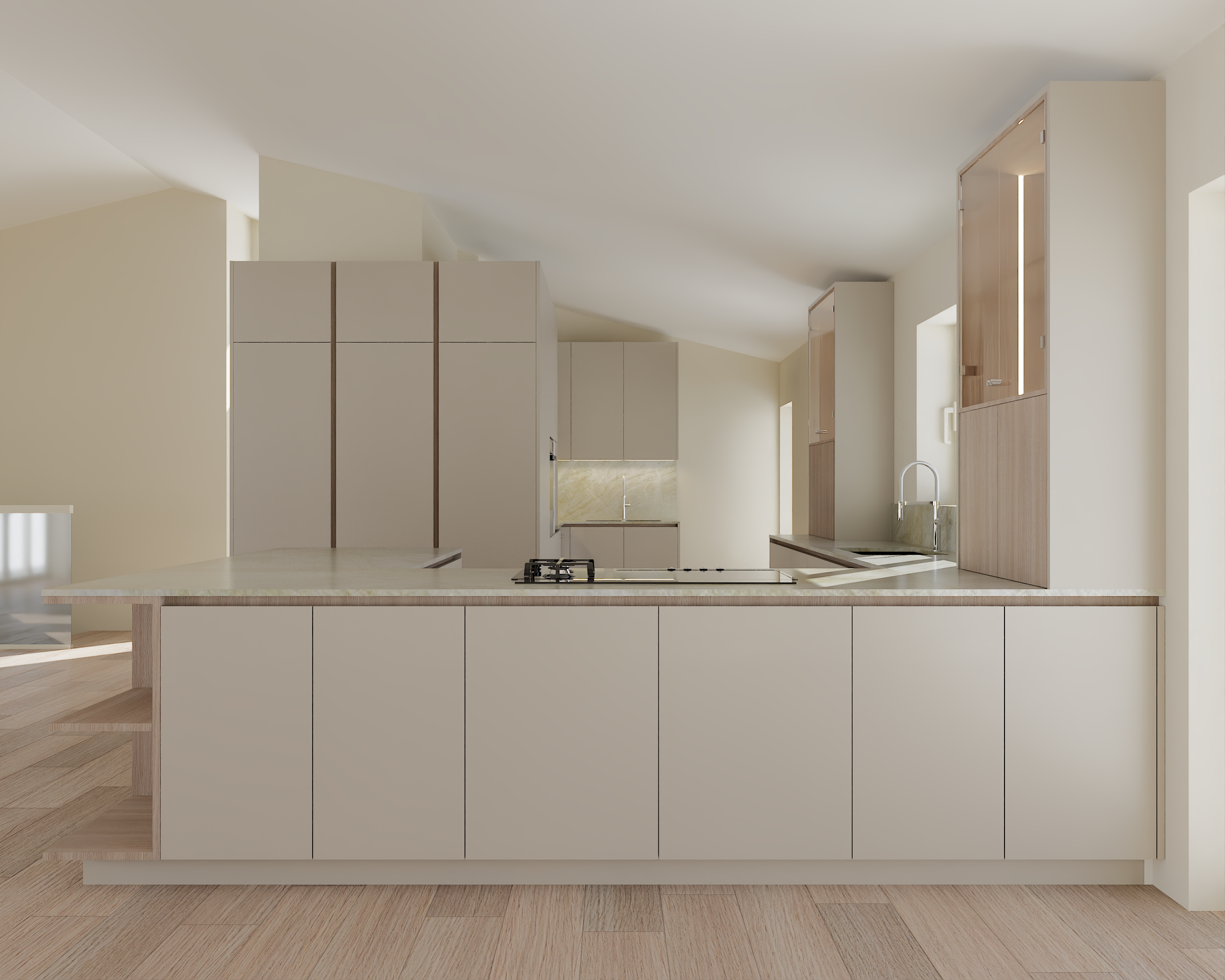 Bespoke kitchen, bar, study, dresser and bedroom cupboards, plus main, flatlet and family bathroom joinery for a Cape Town residence, by Heaven Spaces.