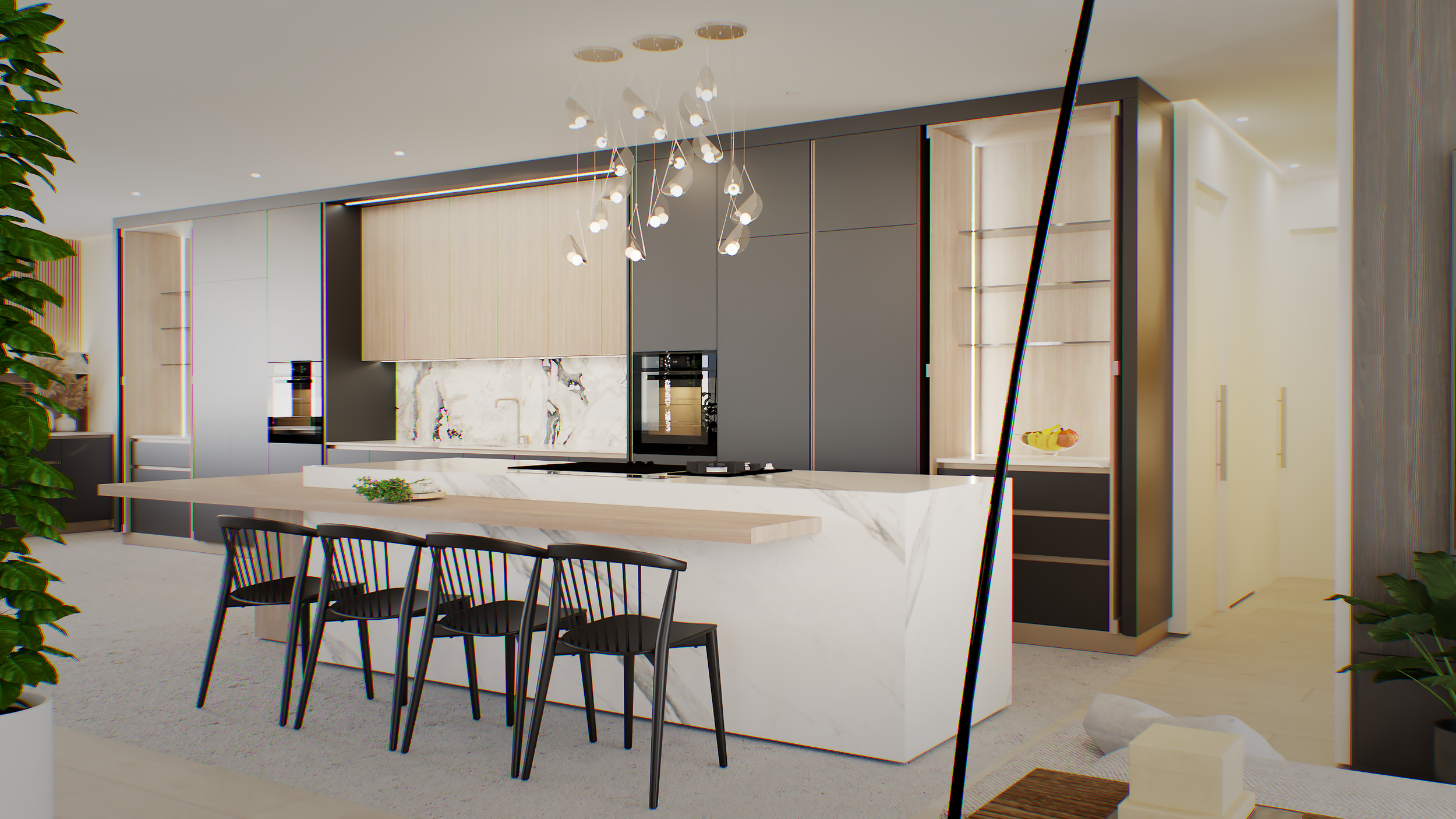 Explore House Panday in Rondebosch East, Cape Town, featuring bespoke kitchen joinery, refined living room interiors, a custom main dresser and a sophisticated main bathroom ensuite by Heaven Spaces.