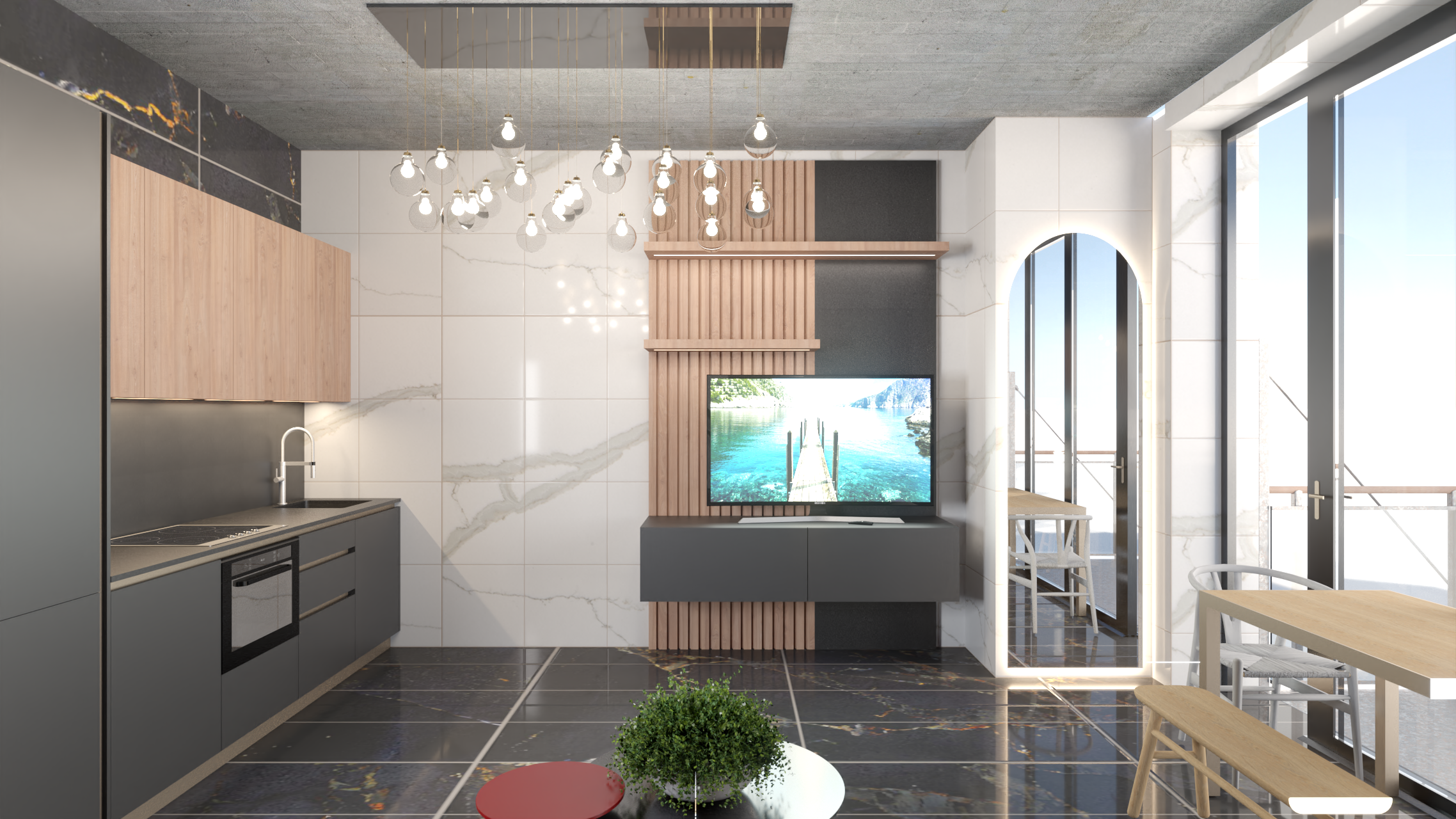 Joinery for Unit 5 of the Saint Luxury development, Harrington St, District Six, Cape Town — bespoke kitchen, scullery, dresser and bathroom design by Heaven Spaces.