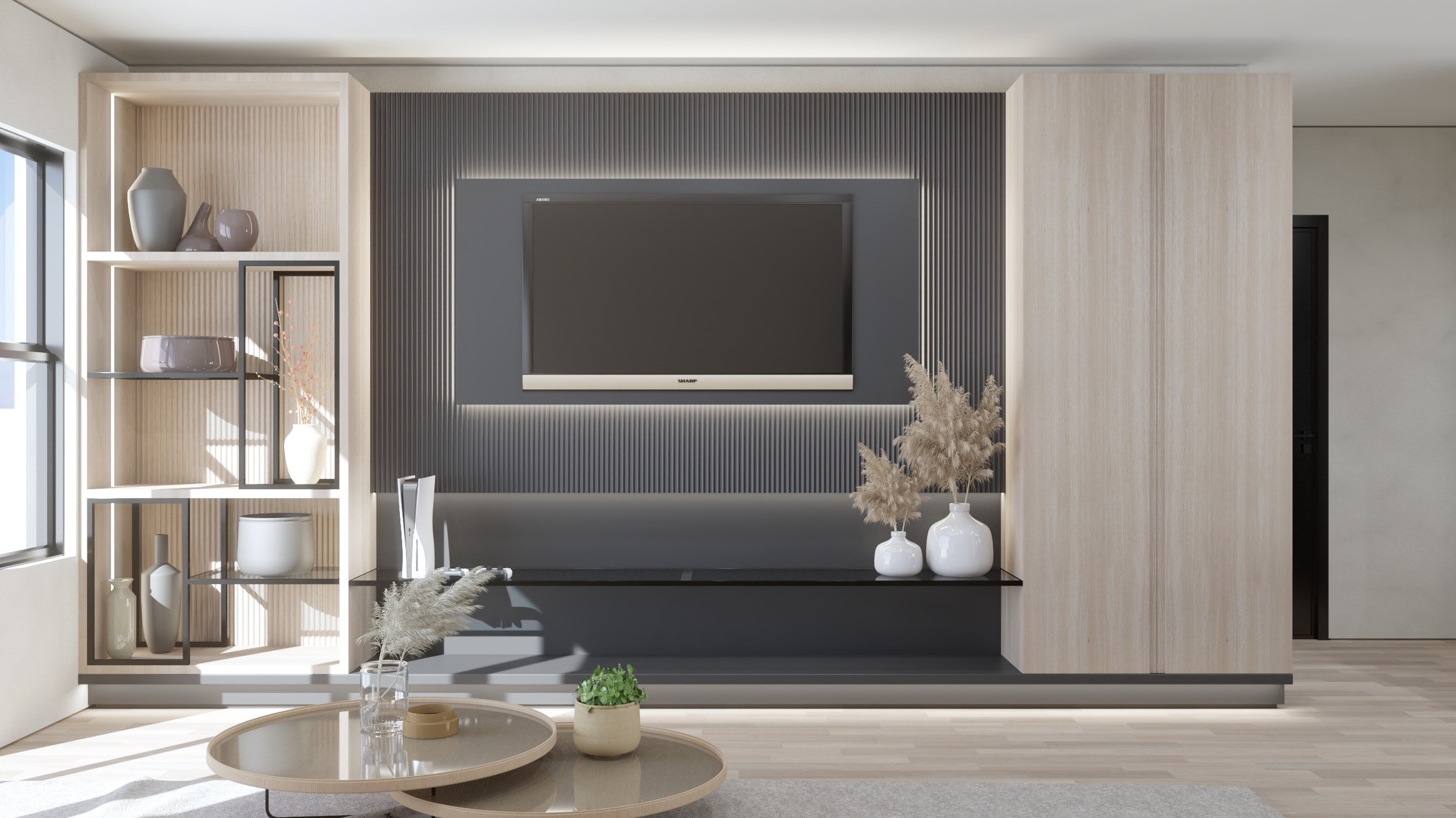 Bespoke kitchen joinery for House Chabalala in Rondebosch, Cape Town — designed and rendered by Heaven Spaces.