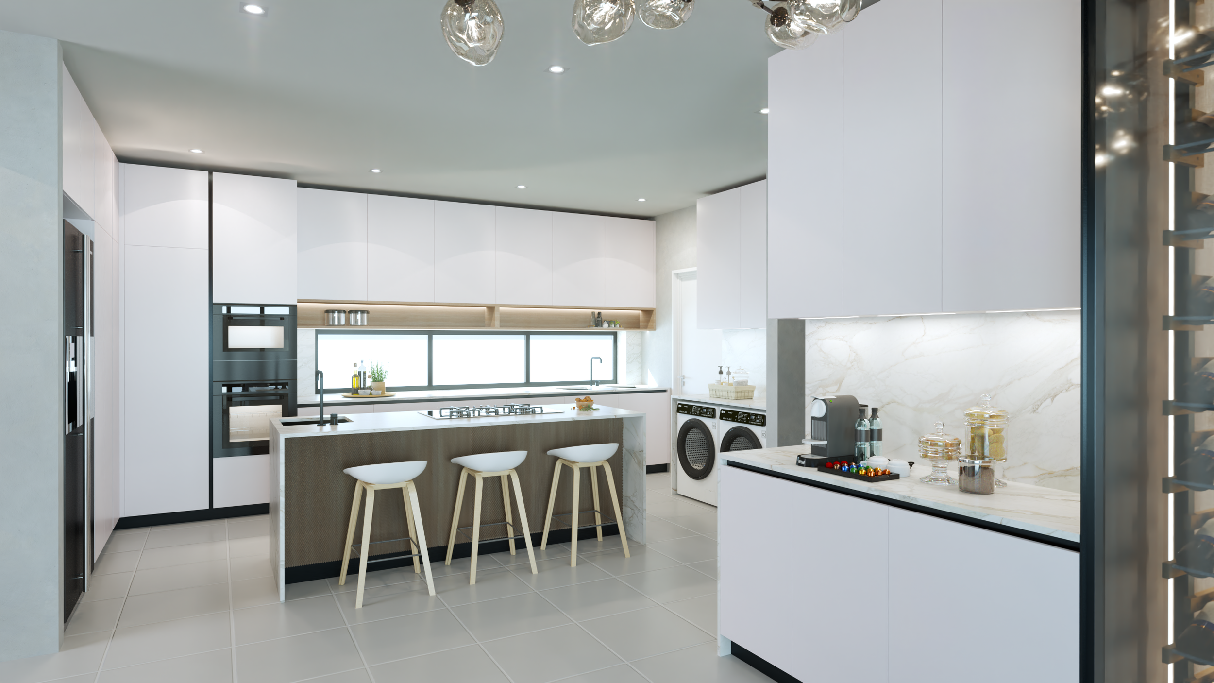 Bespoke kitchen and suite joinery for House Shaun & Elroy in Parklands, Cape Town — designed by Heaven Spaces.