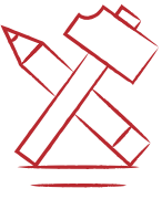 Ein rotes Symbol eines Hammer und eines Schraubenziehers gekreuzt.