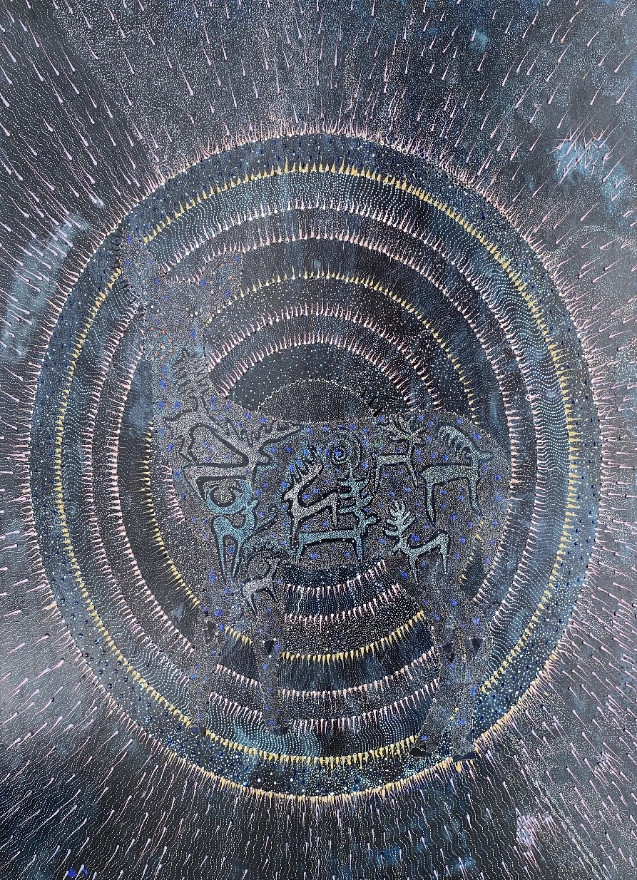 Les enfants du cerf te voient, 2022 80х100 graphique, papier, stylo gel, acrylique,.png