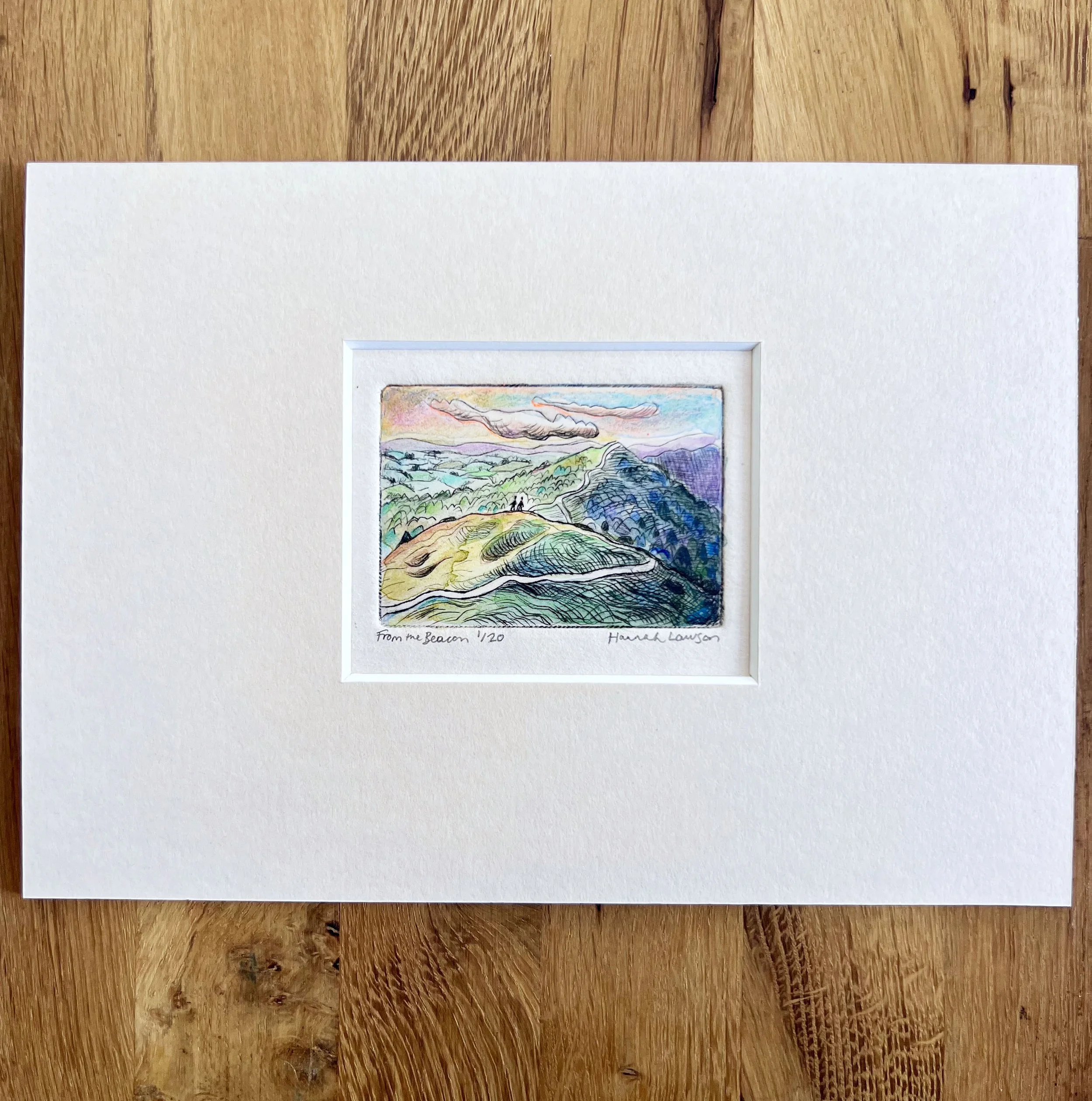 From the Beacon hand coloured drypoint print