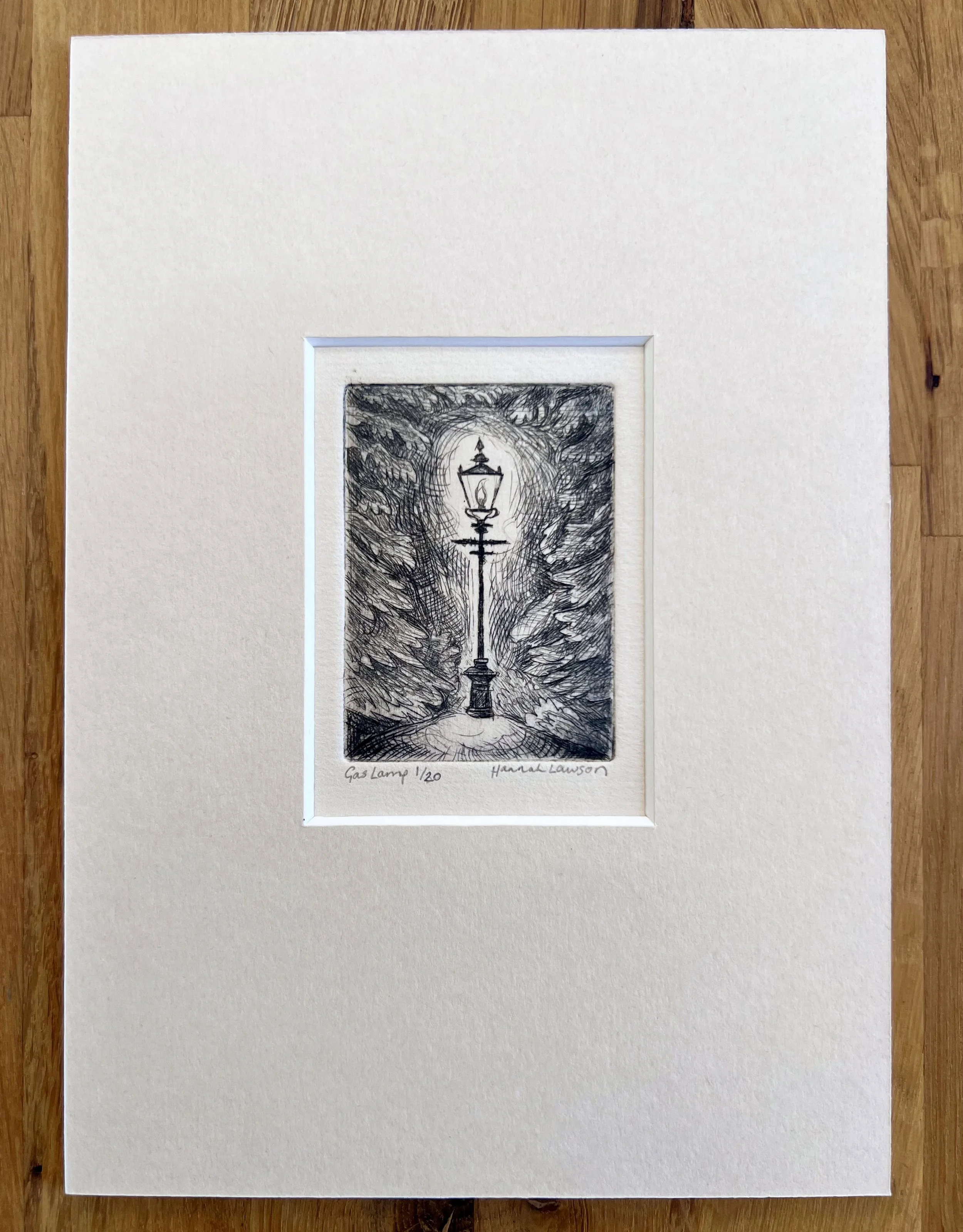 Gas Lamp drypoint print