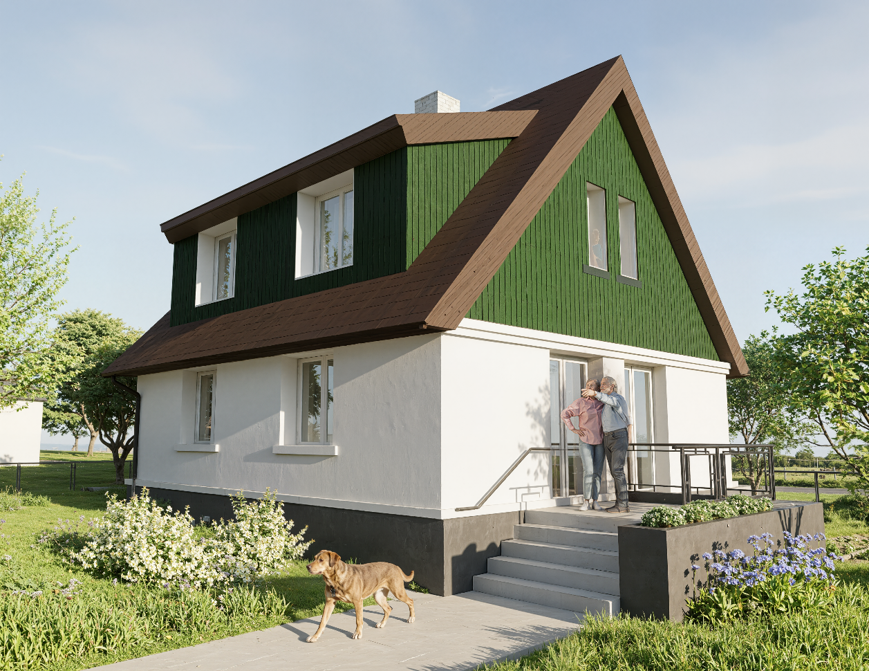 Renoveeritud A. Kotli silikatsiitelamu hoovikülg