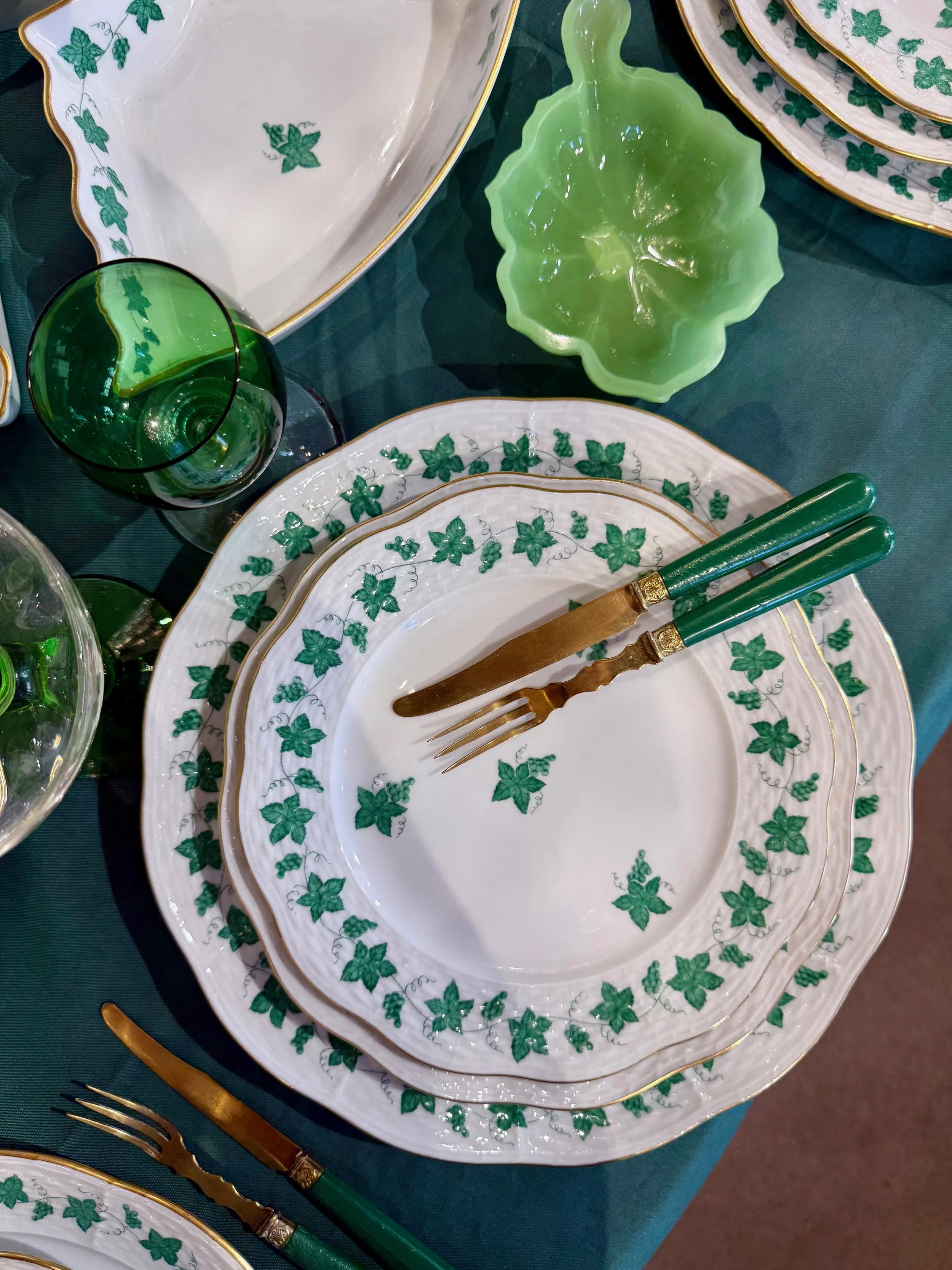 Service Herend « Indian Basket Green », XIXème siècle