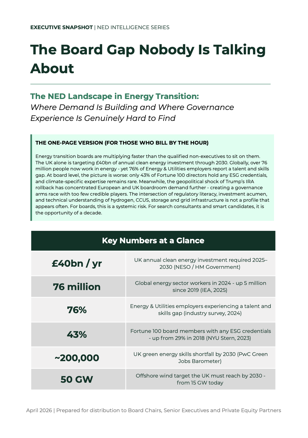 The NED Landscape in Energy Transition: Where Demand Is Building and Where Governance Experience Is Genuinely Hard to Find Whitepaper Front Page