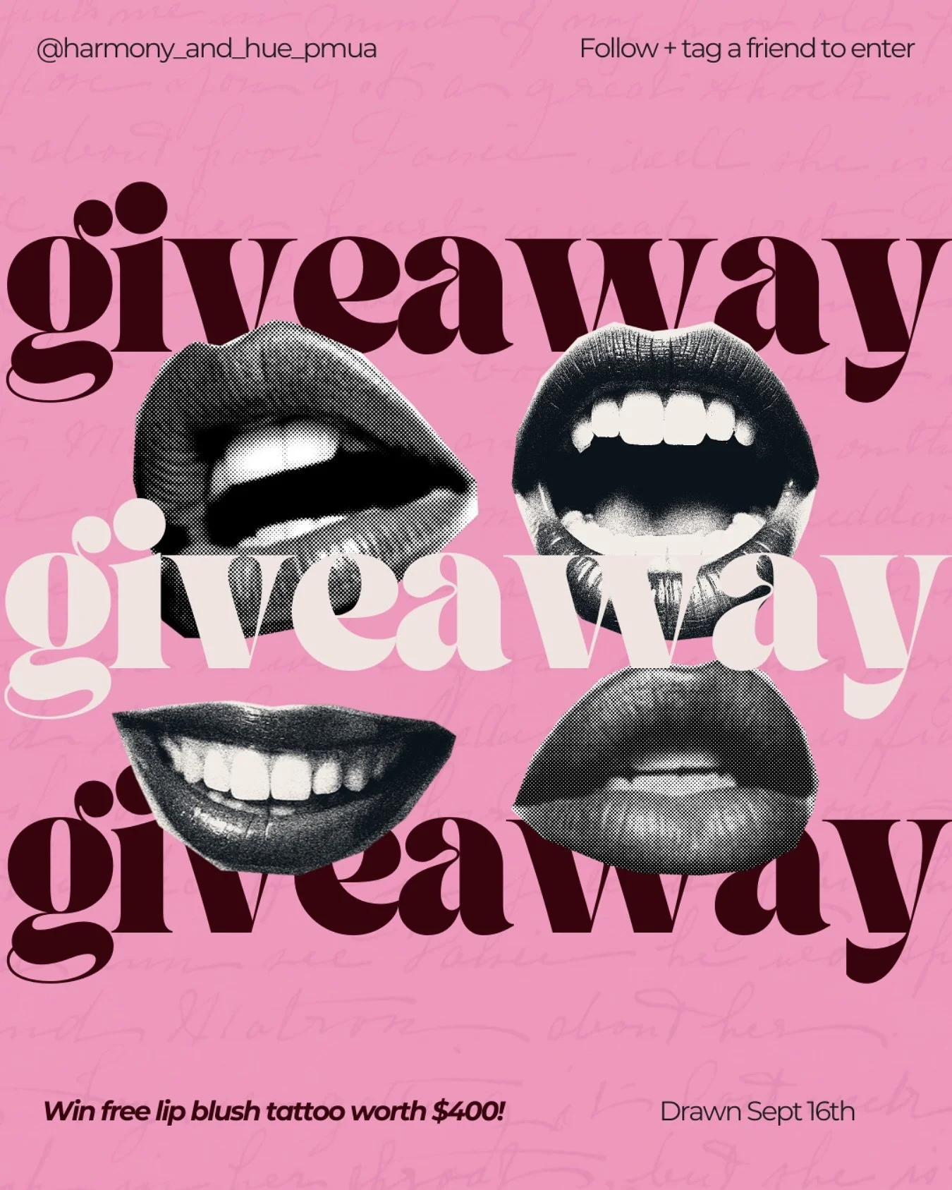 🎉 Giveaway Time! 🎉
To celebrate my new studio and services, I&rsquo;m giving away FREE Lip Blush (valued at $400) to one lucky winner!

Here&rsquo;s how to enter:
1️⃣ Follow me @harmony_and_hue_pmua 
2️⃣ Tag a friend in the comments who deserves so