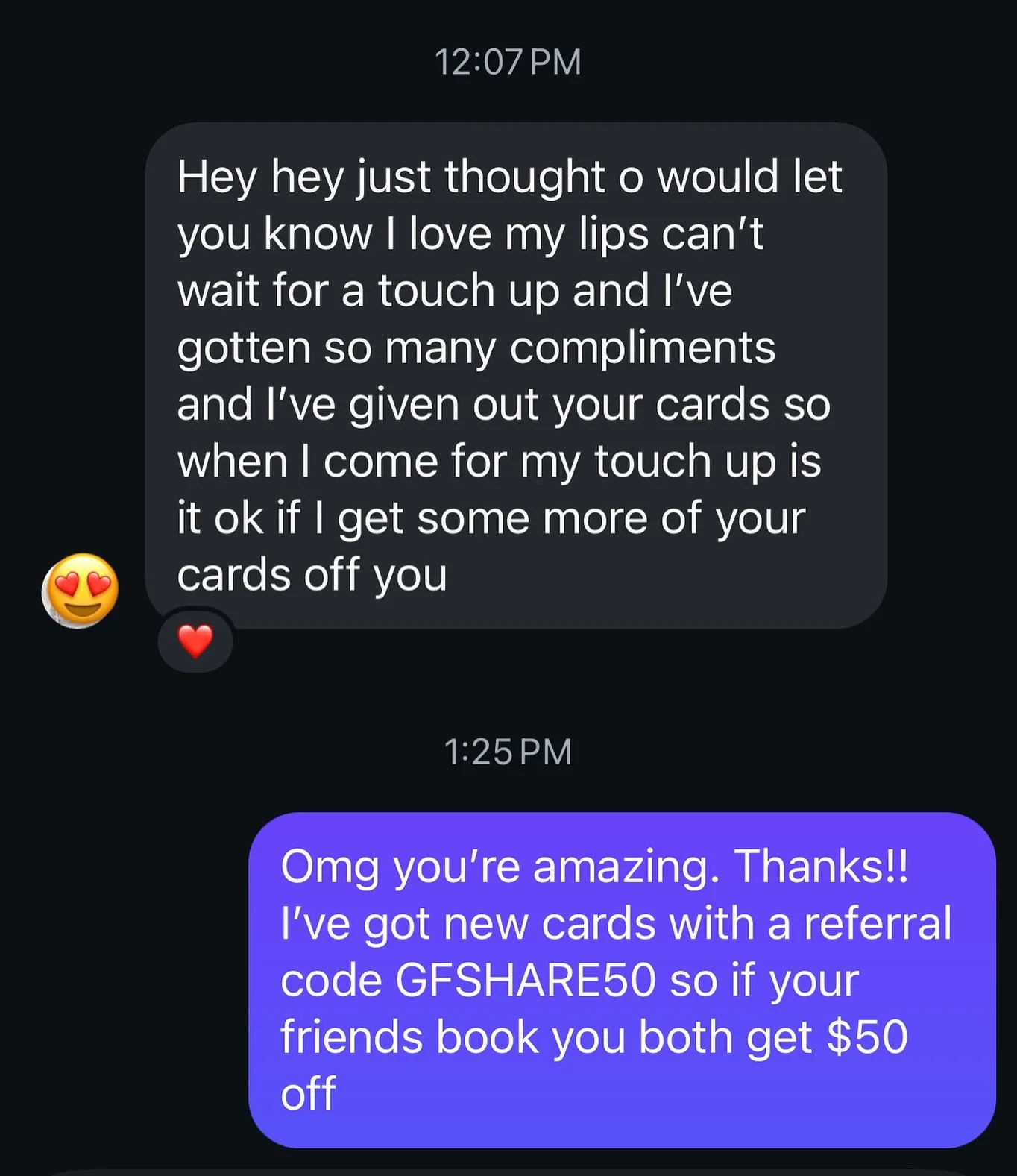 Did I forget to tell you all about my new referral program?!
I will let my lovely client do it for me then&hellip; Promo code is GFSHARE50 (Good friends share!) You must name the person who referred you to be the credit 🙌🏼 comment who you&rsquo;d s