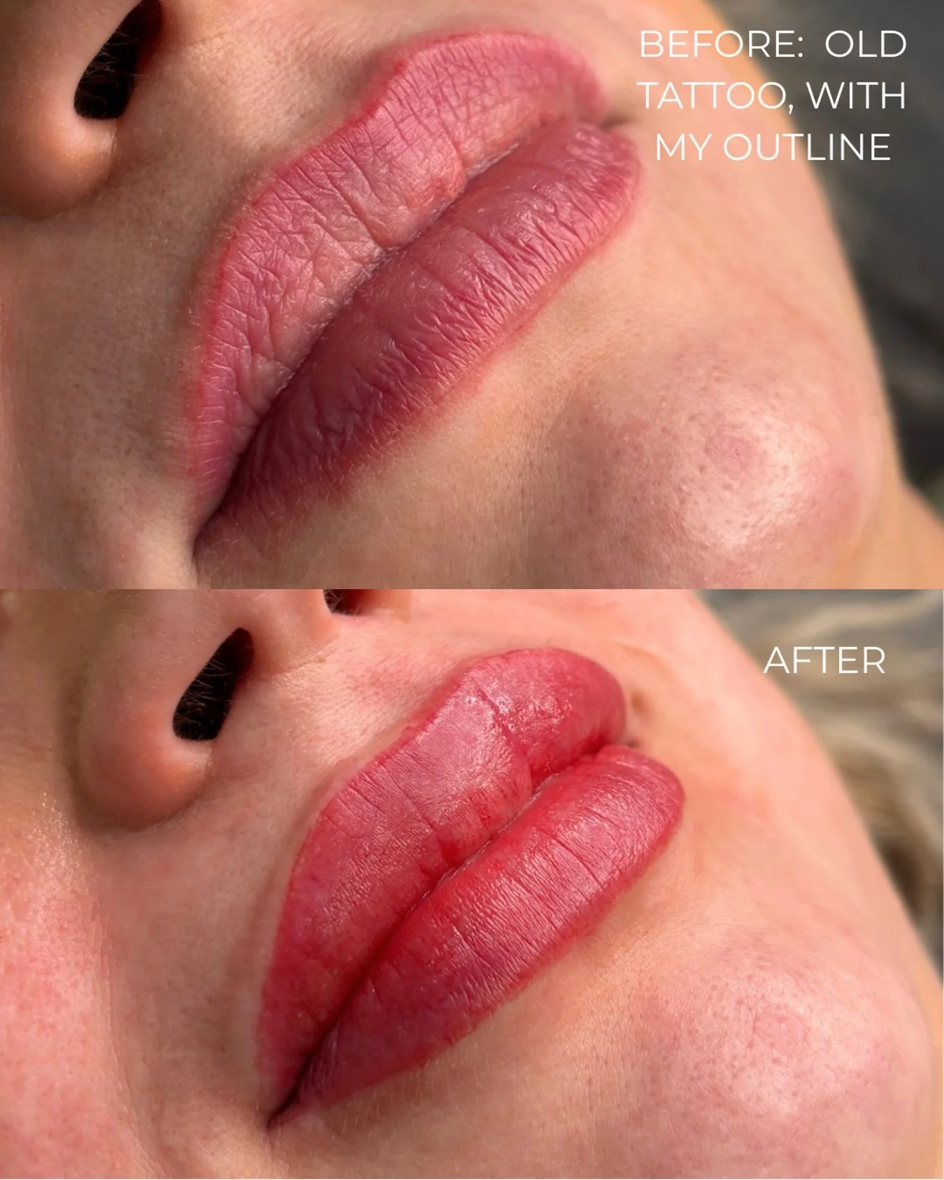 Correcting and refreshing ✨ This client had very old faded lip blush, which can often look uneven or patchy over time. For her refresh, I used Evenflo Clay (to balance out any cool undertones) mixed with Lulu&rsquo;s Rose (to bring back a soft, natur