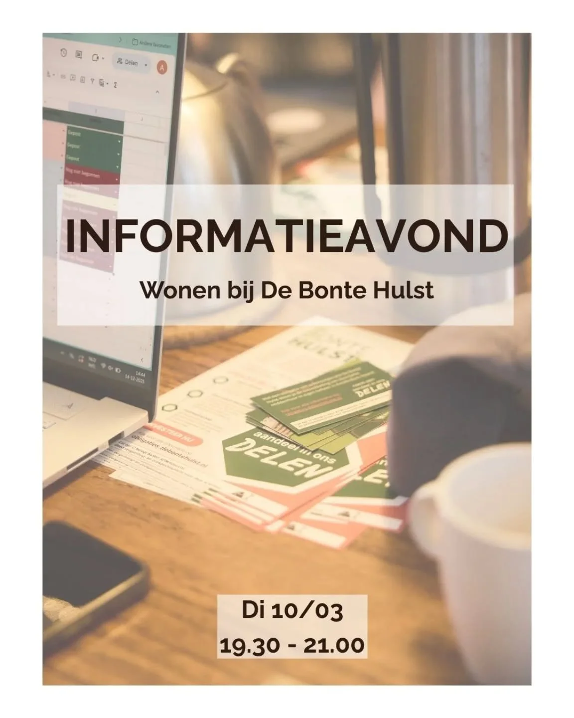 Save the date!

Woon je graag ergens waar duurzaamheid, betaalbaarheid &eacute;n gemeenschap centraal staan? Dat is precies waar De Bonte Hulst voor staat en we nodigen je van harte uit voor onze informatieavond!

📆 Wanneer: Dinsdag 10 maart om 19.3
