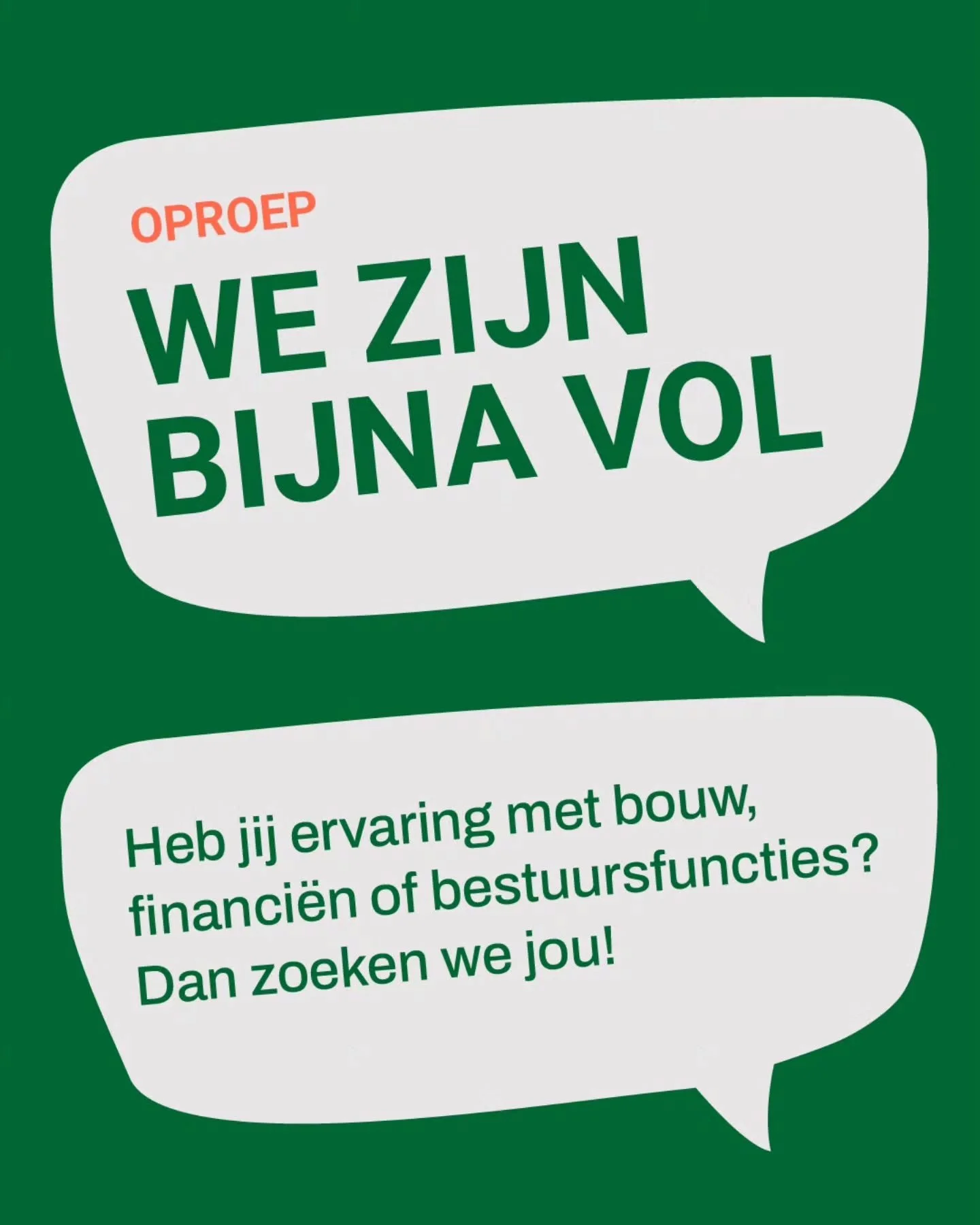 We zitten bijna vol.

De Bonte Hulst heeft nog een aantal plekken over. Wil jij er nog bij? Heb je bestuurservaring en/of kennis van financi&euml;n of bouw? Dan zoeken we jou! Stuur een mail naar aanmelding@debontehulst.nl waarin je ons vertelt welke