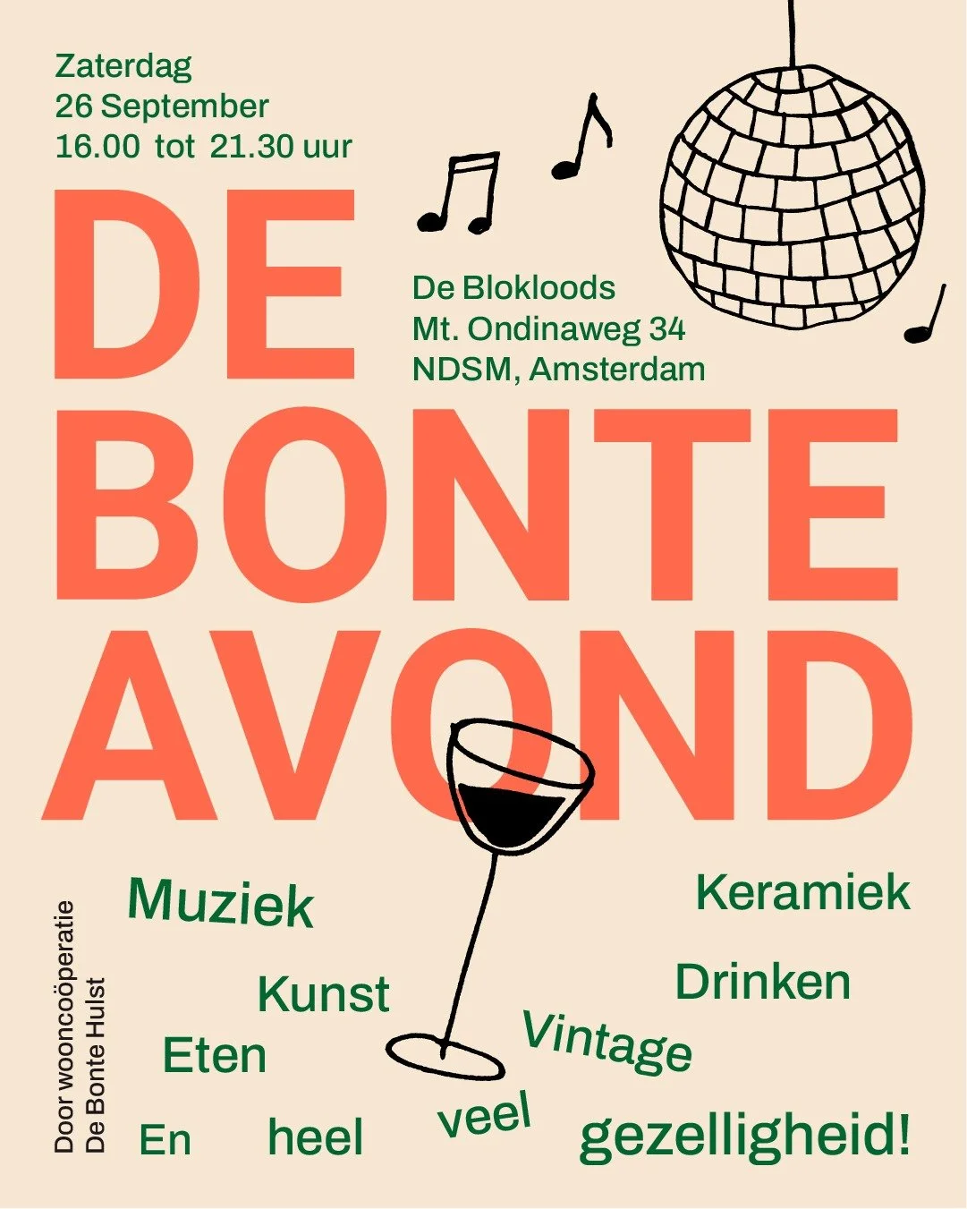 Op zaterdag 26 september organiseren wij ter afsluiting van onze crowdlendingcampagne een Bonte Avond! 

Vanaf 16.00 tot 21.30 uur organiseren wij in de Blokloods in Amsterdam-Noord een gezellige markt, waar je een hapje kunt eten, kunst kan kopen (o