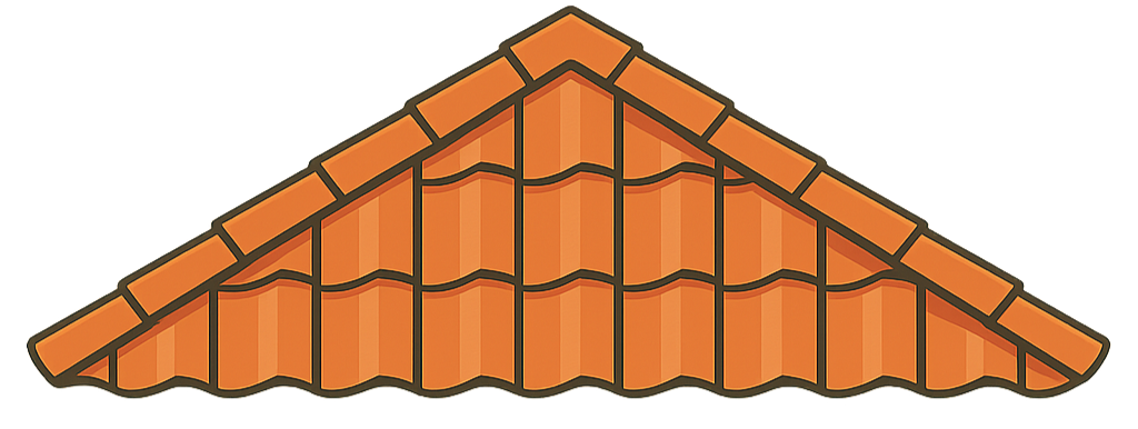 Illustration of a red clay tile roof section.