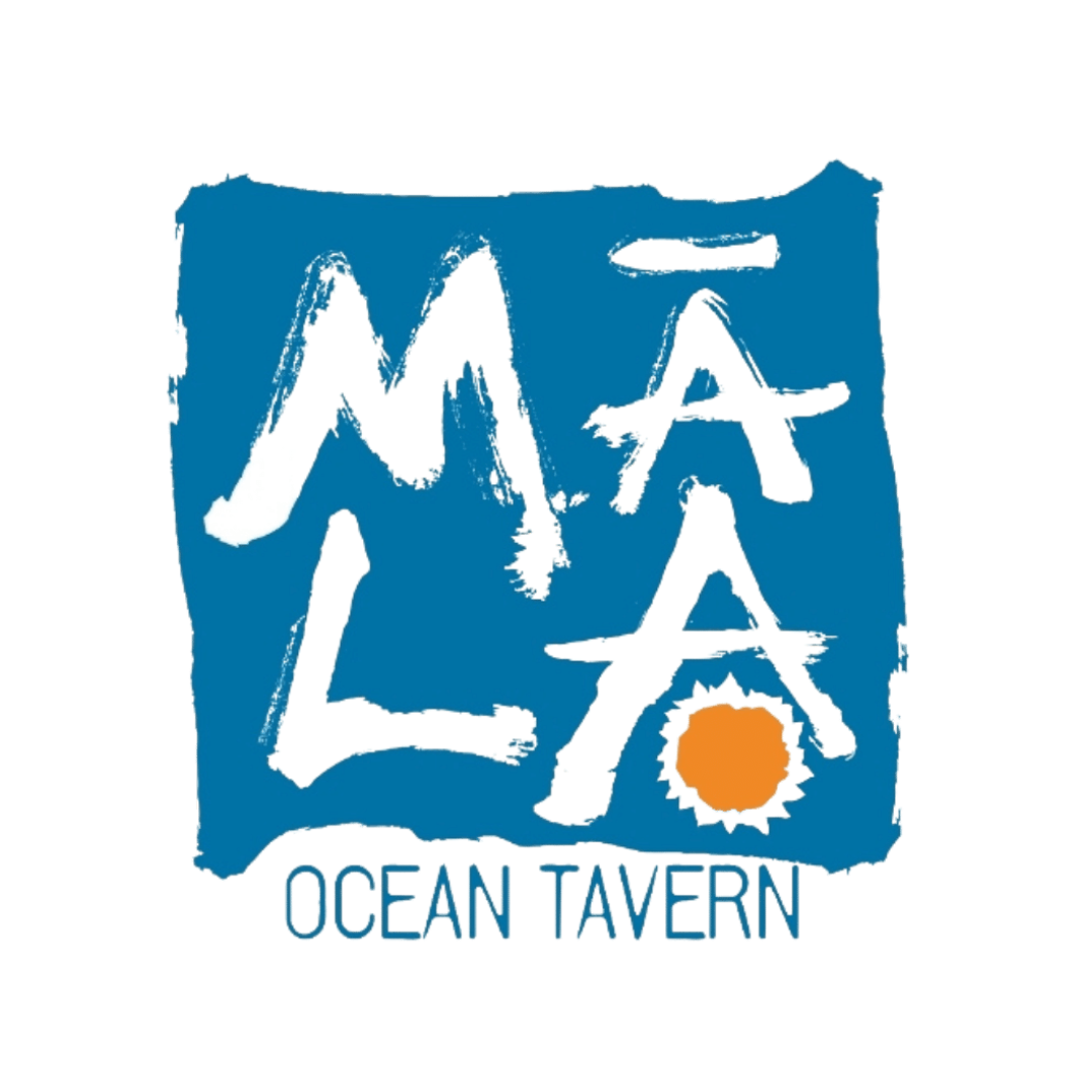 Logo for Matanza Ocean Tavern with stylized blue background, white text, and an orange sun.