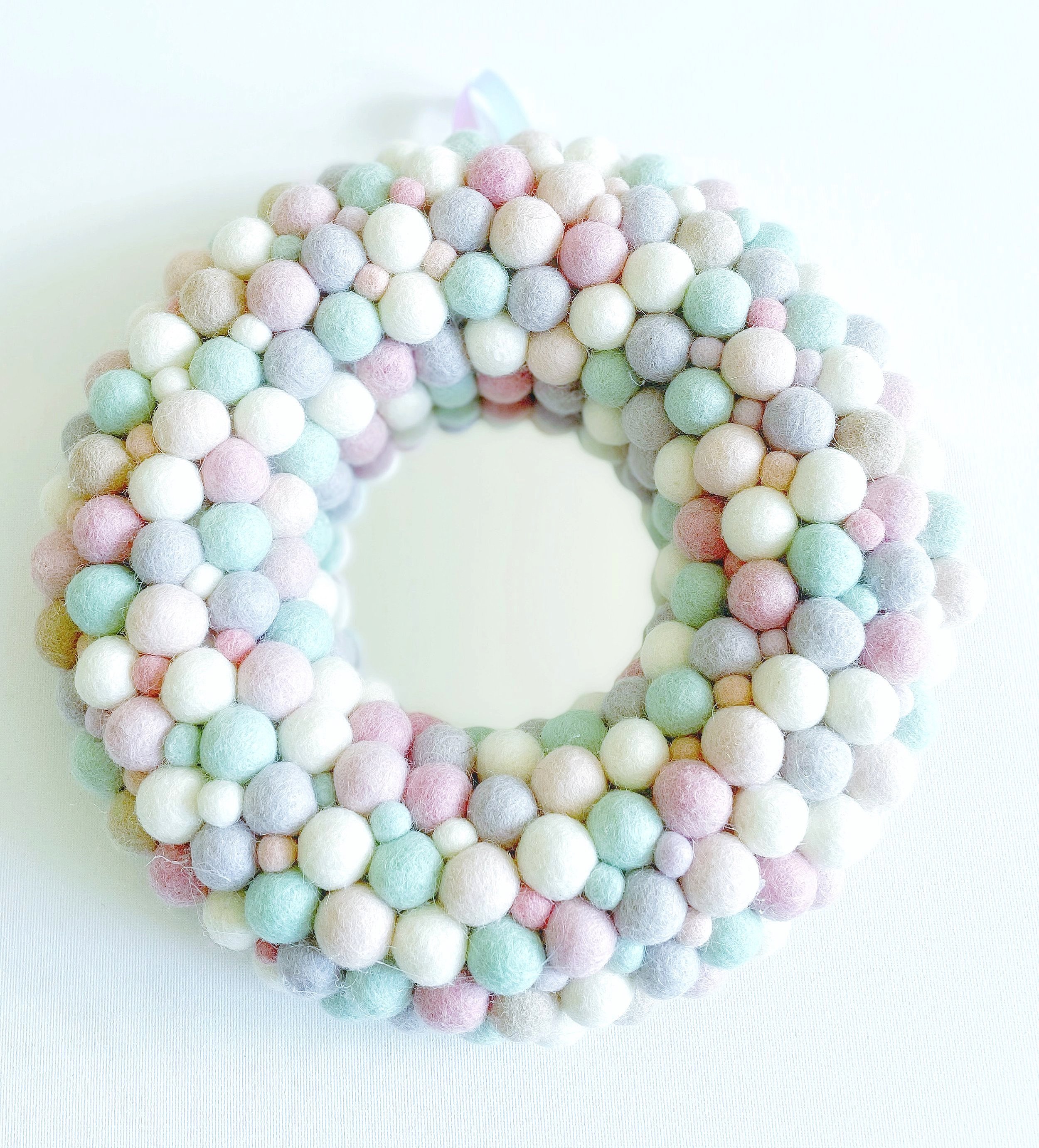 DIY Felt Ball Wreath Mirror