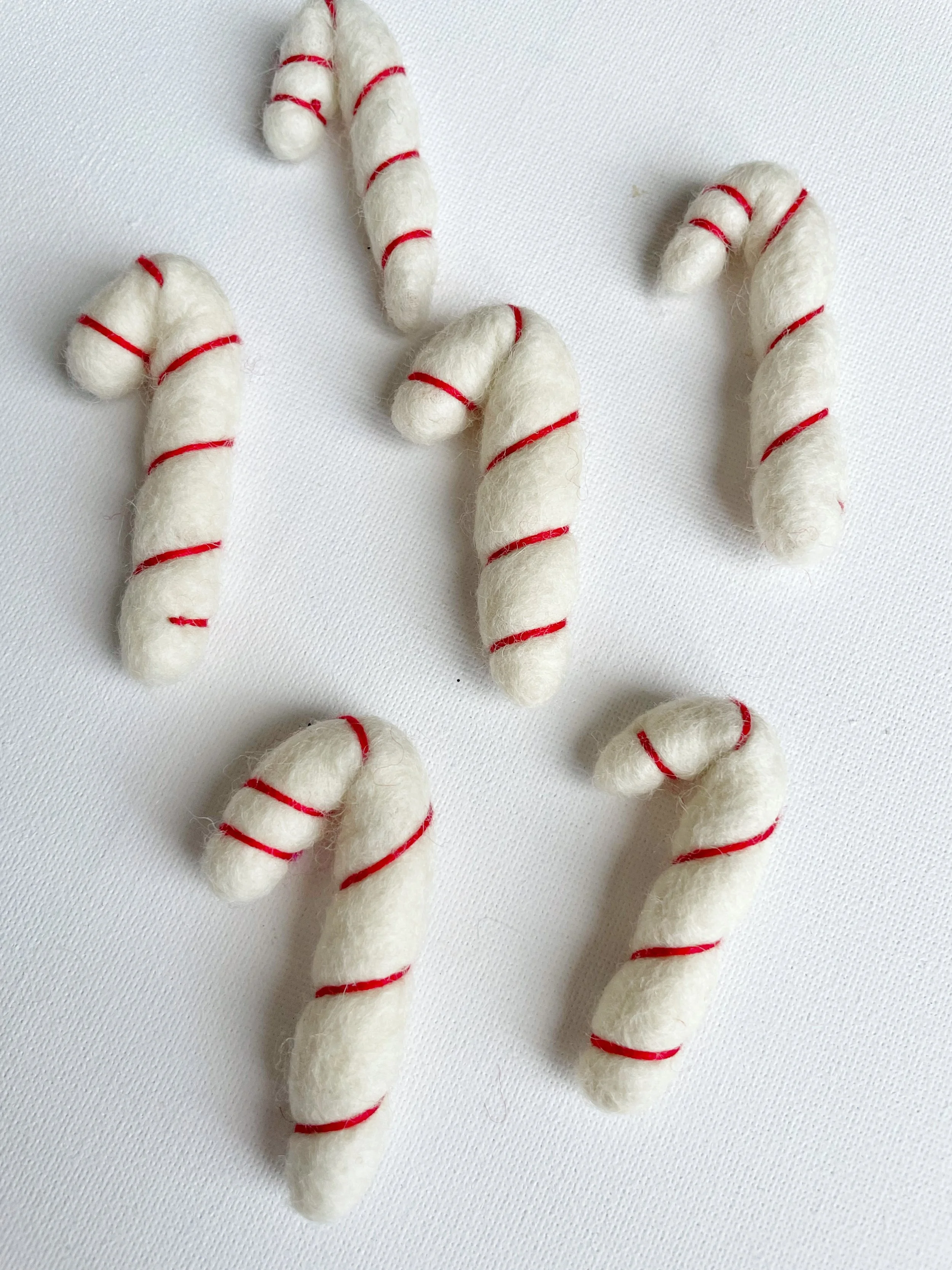 100% Wool Felt Christmas Candy Cane, Ivory White,  approx: 7cm -8cm