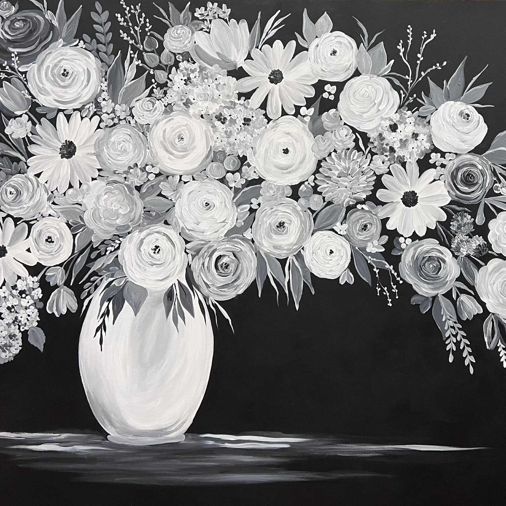  Black and White floral painting by Crystal O'Neal