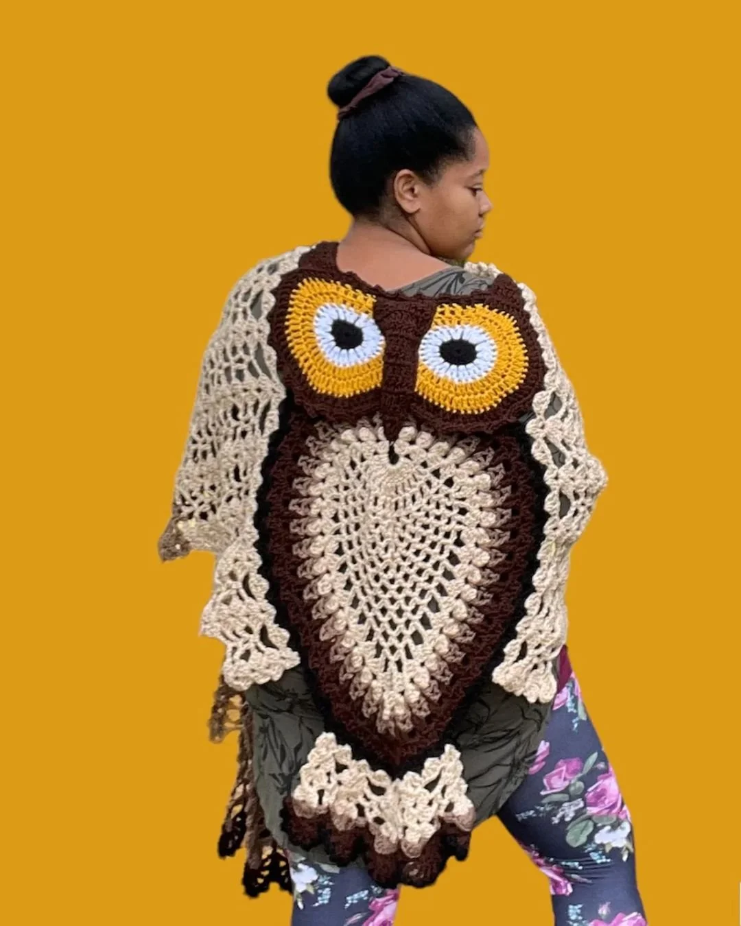 Vanessa Young, Fiber artist - Owl Shawl!