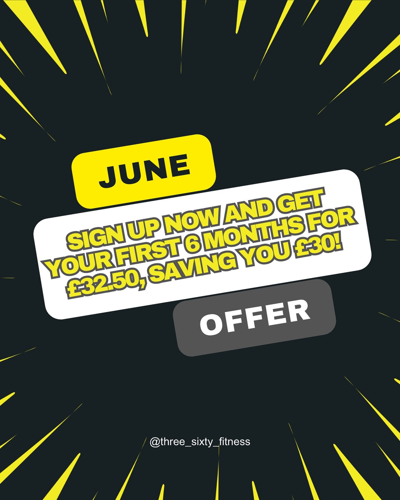 🚨 JUNE OFFER 🚨 

Sign-up on our 6 month membership and get your first 6 months for &pound;32.50 instead of &pound;37.50, saving you &pound;30!! 

All new sign-ups in June will also receive a FREE PT session, getting you all setup on your fitness jo