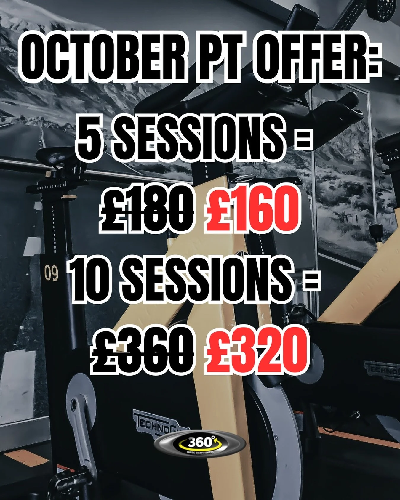 🔥 OCTOBER PT DEALS! 🔥 
Level up your training this October with our exclusive Personal Training block offers: 
💪🏼 5 sessions for just £160 (save £20!)
💪🏼 10 sessions for just £320 (save £40!)
Whether you’re chasi