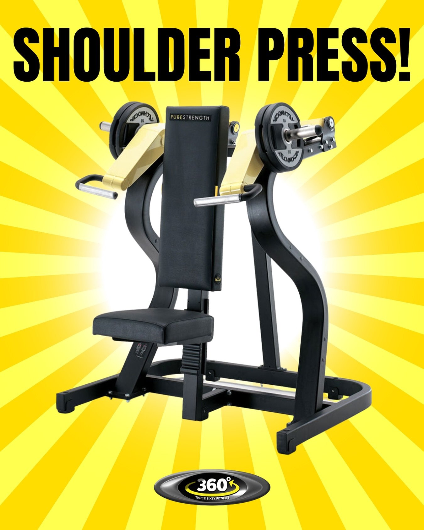 It&rsquo;s the Shoulder Press!
 Built for perfect pressing angles and serious shoulder strength.
 Your upper body workouts just levelled up 💪
 #360Fitness #RefurbReveal #ShoulderPress