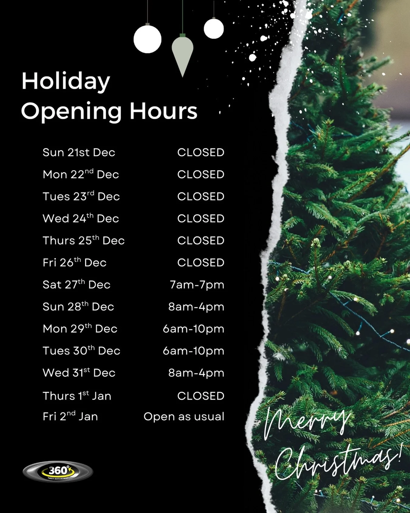 🎄 HOLIDAY OPENING HOURS 🎄
 Just a little heads up, team - we&rsquo;ll be closed from the 21st&ndash;27th December for our full gym refurbishment!

Yep&hellip; the big glow-up is happening ✨ and we cannot WAIT for you to see the brand new space when