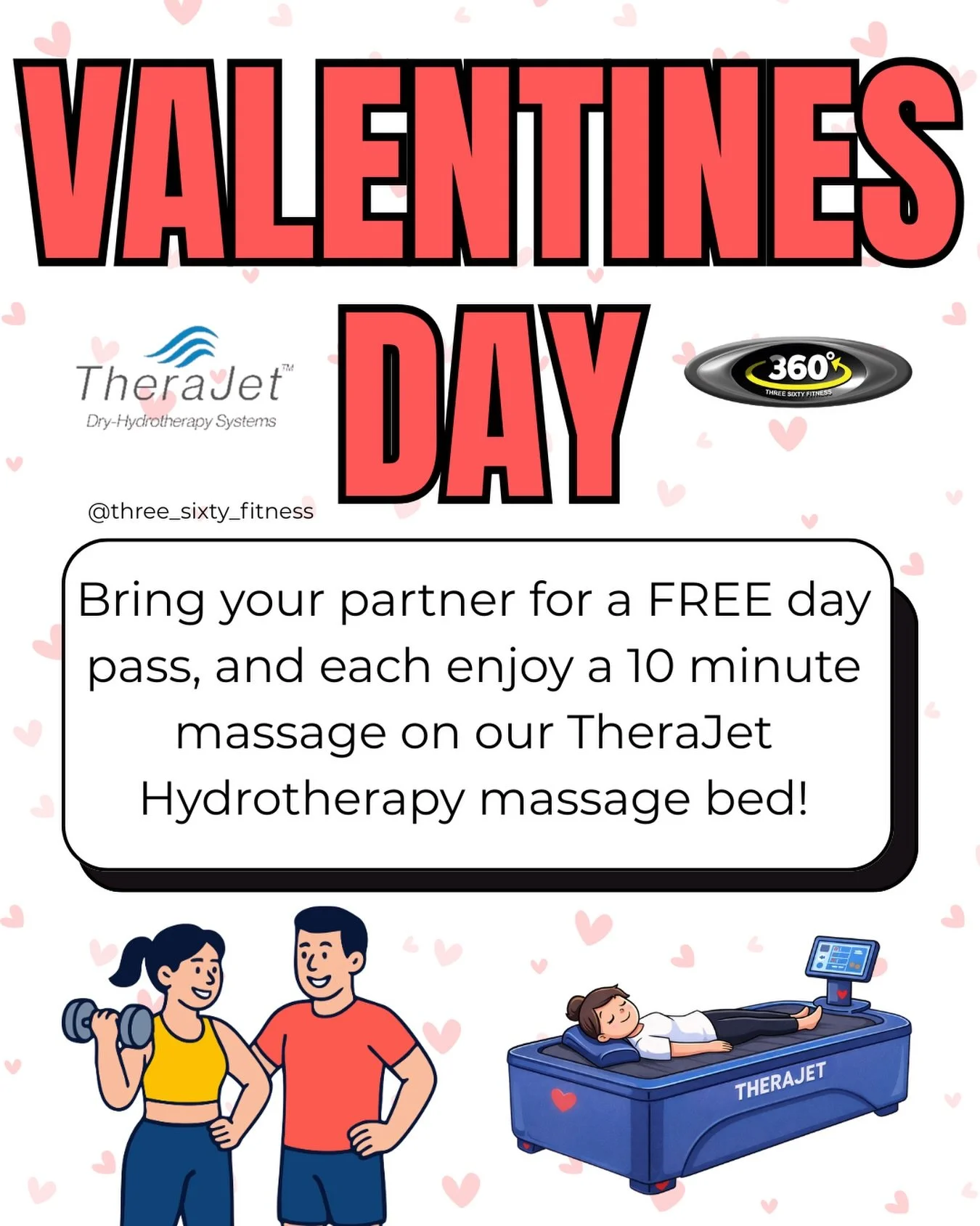 💛 VALENTINE&rsquo;S DAY OFFER 💛

This Valentine&rsquo;s Day, bring your partner to the gym for FREE and each enjoy your own session on our TheraJet dry hydrotherapy massage bed 🙌

Train together, recover separately, and leave feeling refreshed.
Be