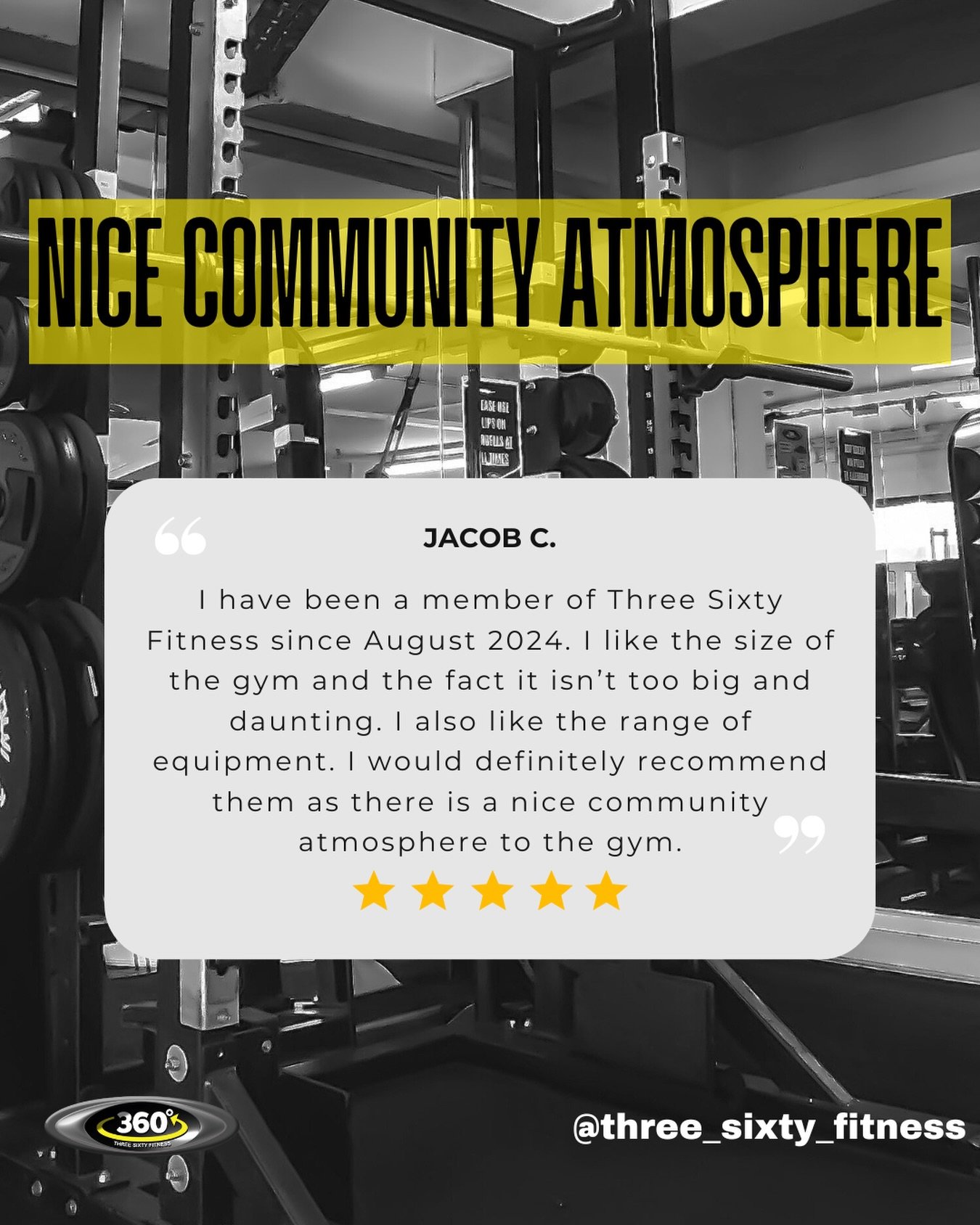 Thank you Jacob! This is exactly what Three Sixty is all about. A gym that feels welcoming from day one, with all the equipment you need and a community that makes you want to keep coming back.

If the thought of joining a gym feels overwhelming, com