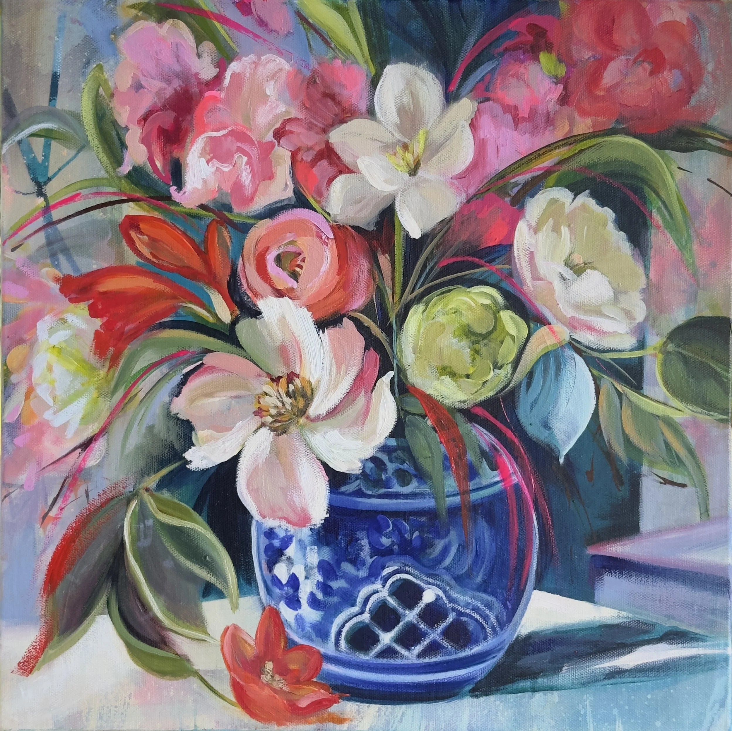 Vibrant Floral Gallery Wrapped Oil Painting