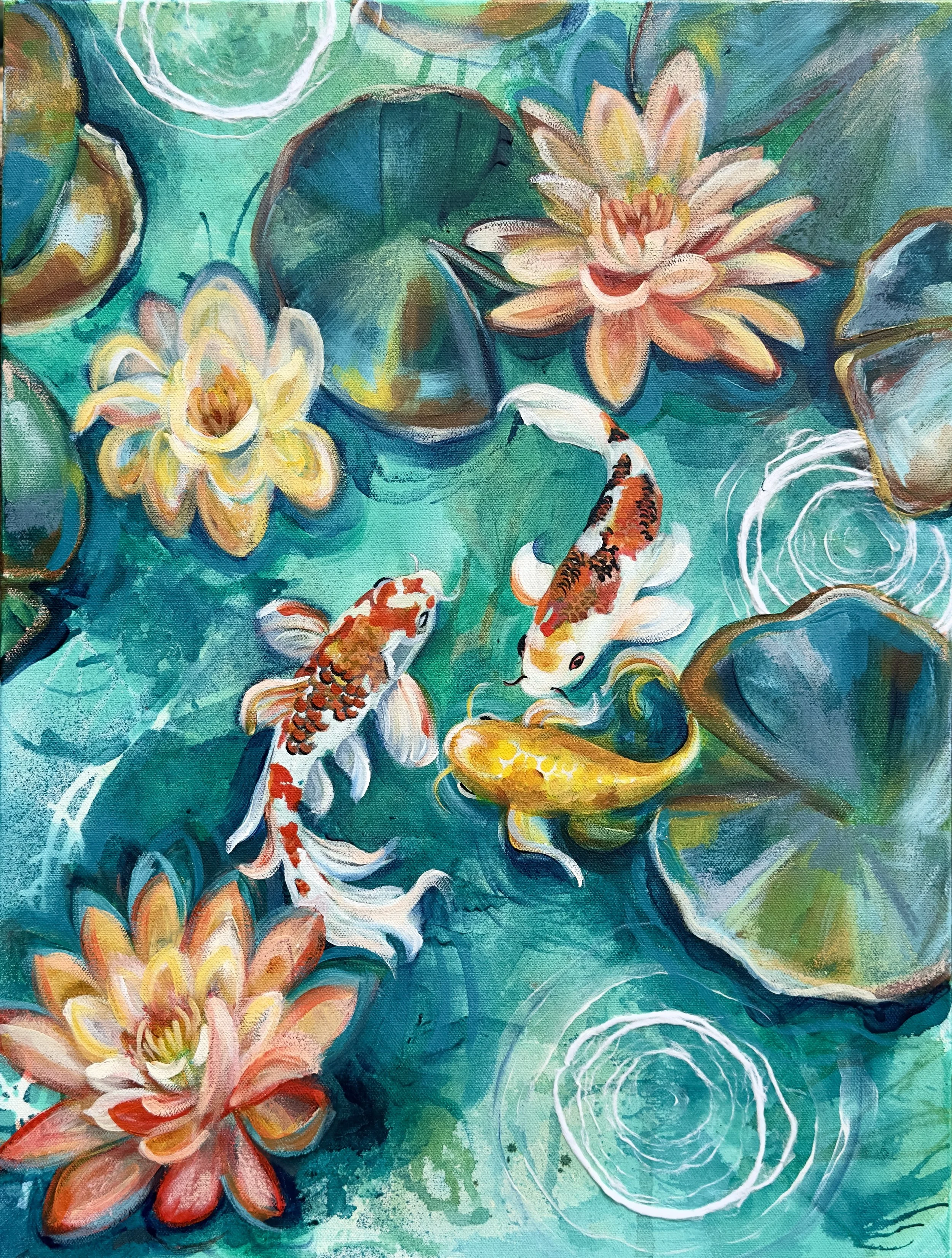 Koi Pond Serenity: 18 x 24 Oil Painting