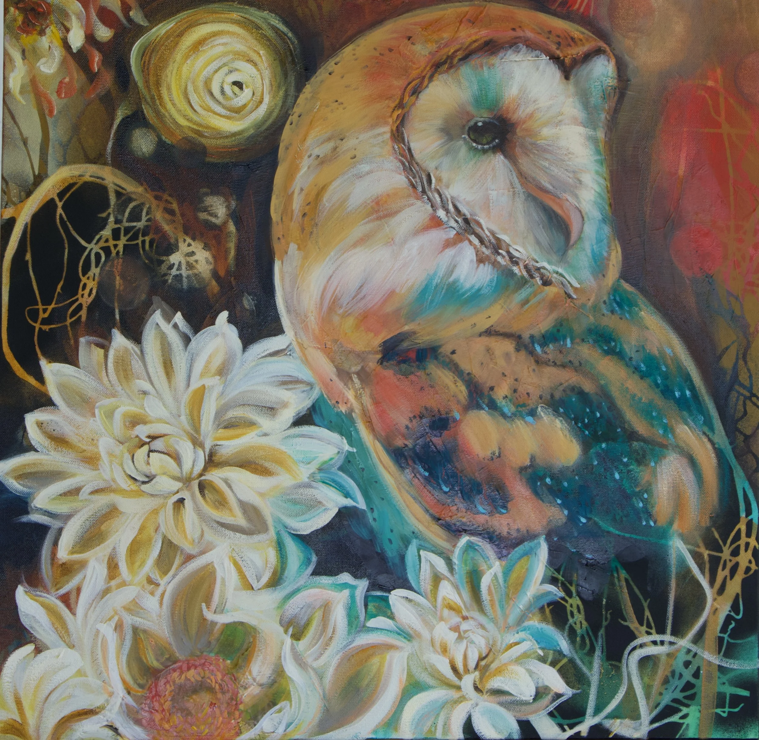 Nature's Elegance: Owl and Floral Fine Art Print