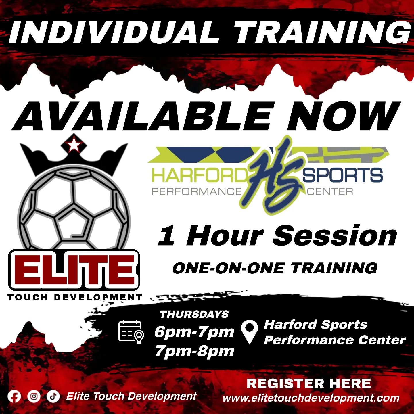 ⚽️📣INDIVIDUAL SESSIONS AVAILABLE NOW⚽️📣

ONE HOUR WEEKLY ONE-ON-ONE SESSIONS - THURSDAYS
6pm-7pm and 7pm-8pm

💸FIRST TIME REGISTRATION DISCOUNT, CODE: ELITE01💸

www.elitetouchdevelopment.com