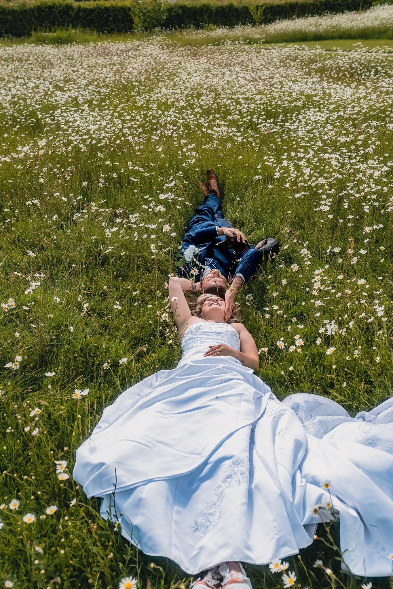 Bride and groom walking together at Barn at Brynich