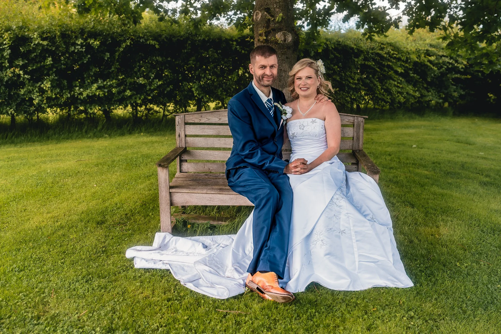 Bride and groom walking together at Barn at Brynich