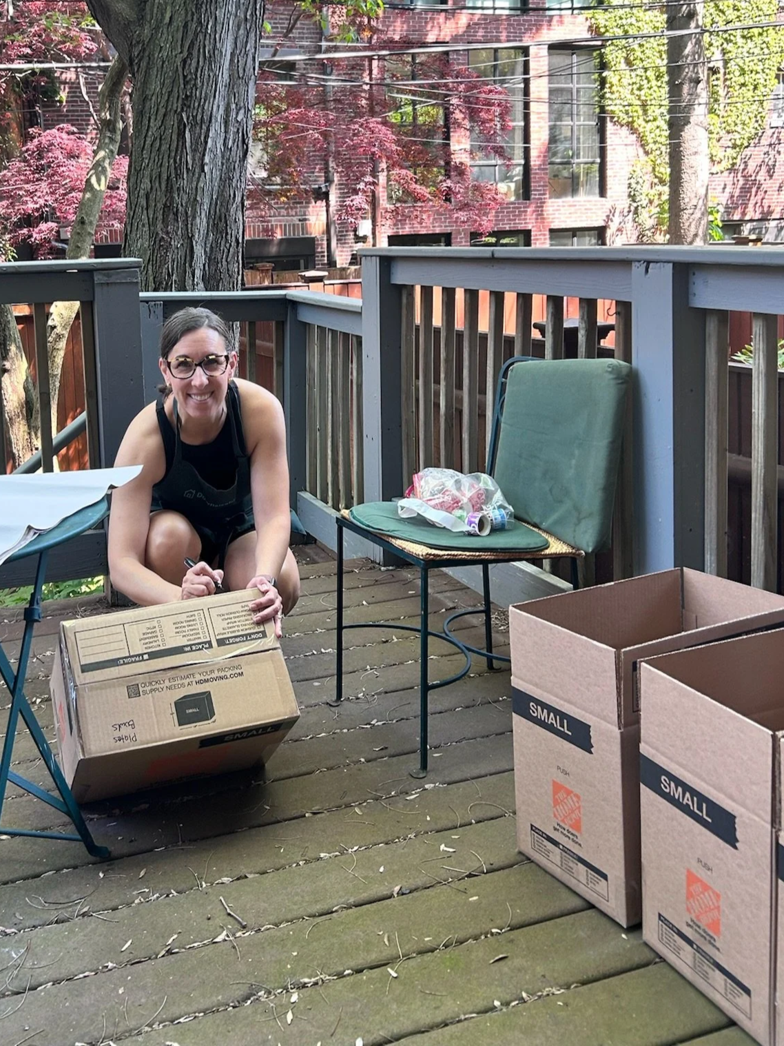 Newly organized living room after senior move in Boston suburb