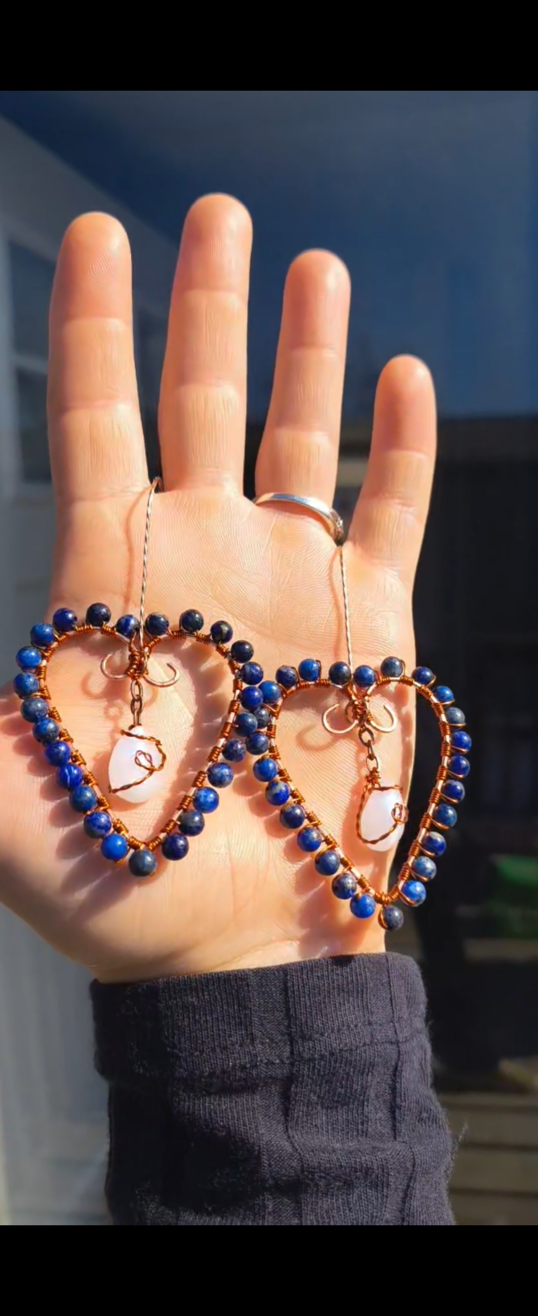 Lapis Lazuli Heart Dangle Earrings