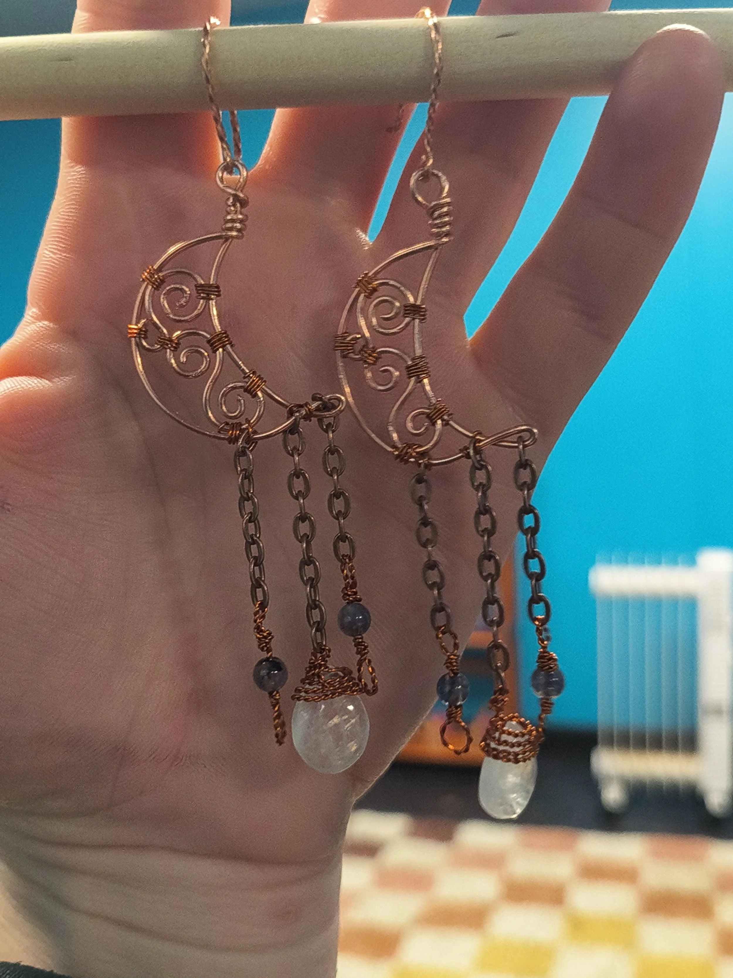 Mystical Moon-Phase Copper Earrings