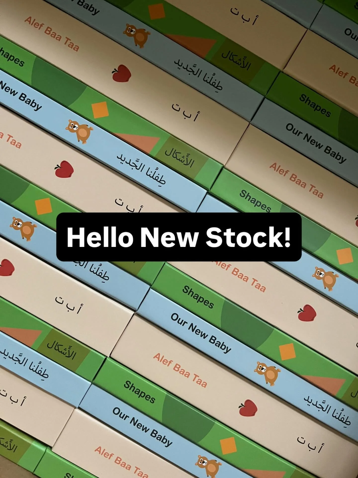 New stock just landed! We&rsquo;re delighted that our new titles &lsquo;Shapes&rsquo;, &lsquo;Alef Baa Taa&rsquo; and &lsquo;Our New Baby&rsquo; have now arrived and we&rsquo;ll be getting all your pre-orders out to you as soon as possible. 
We have 