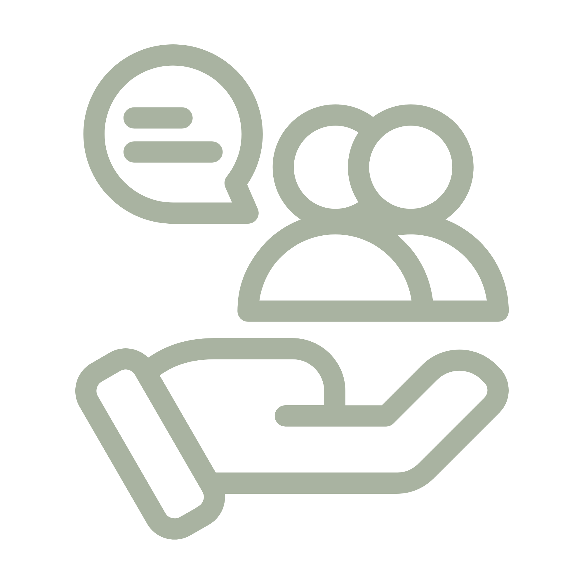 Icon of a hand holding two people with speech bubbles nearby.
