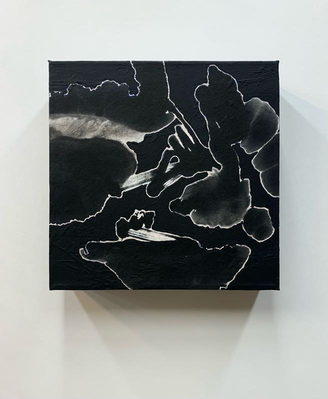 "Black Cube". Sumi ink on Japanese mulberry paper with acrylic paint on canvas. 12 x 12 x 3"