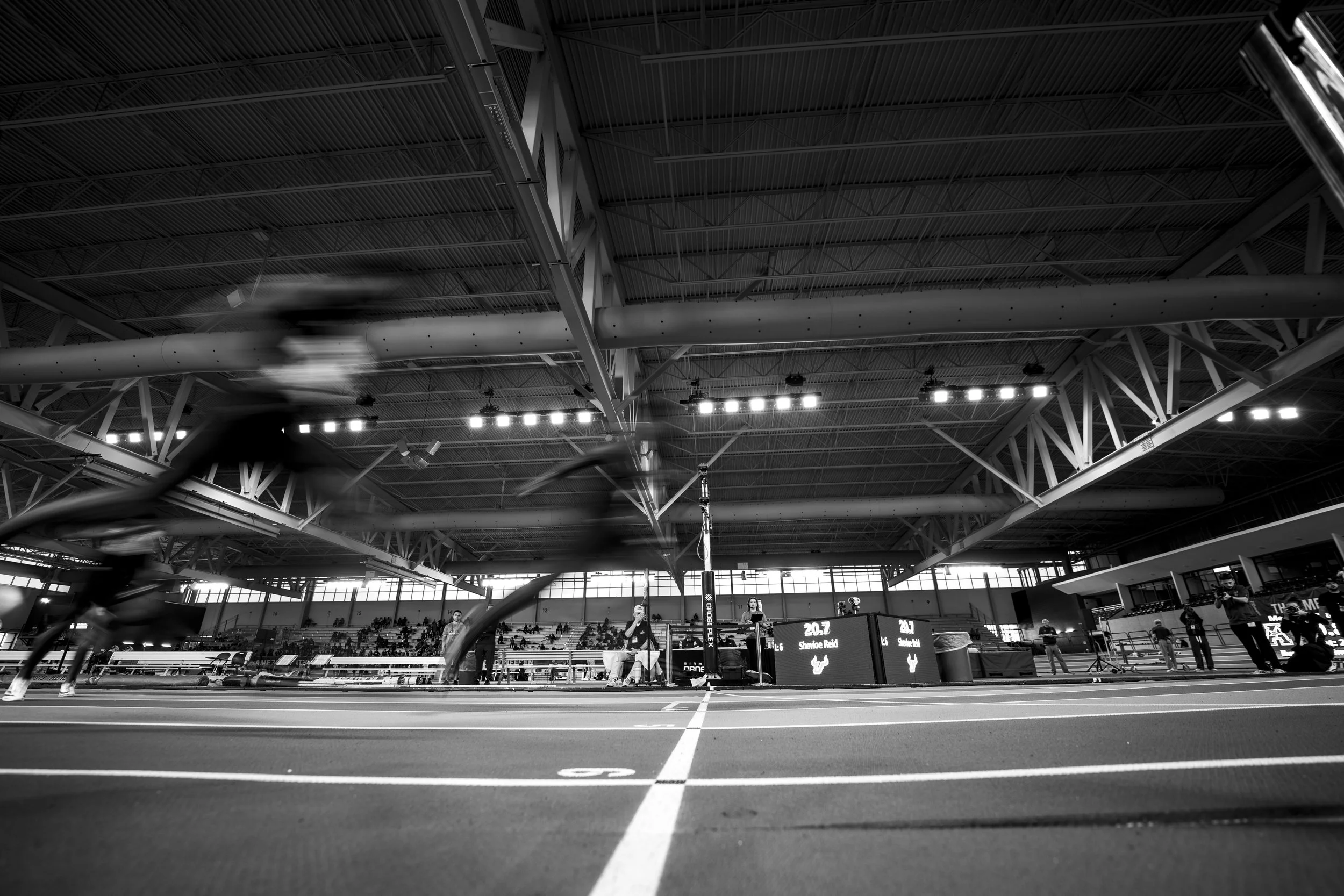 A race finishes at the Indoor AAC Championships in Birmingham, Alabama on Feb 26, 2025