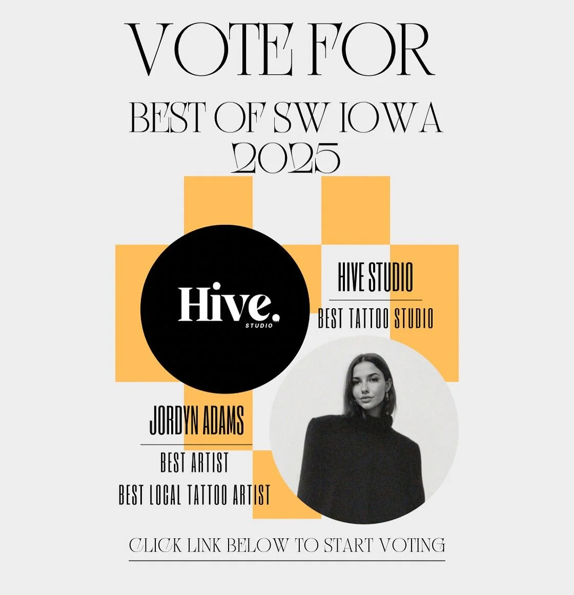 🐝 We’re buzzing with pride!
Hive Studio is nominated again for Best Tattoo Shop in the 2025 Best of Southwest Iowa awards — and our girl Jordyn snagged nominations for Best Artist and Best Tattoo Artist! 🎨👏
💛 Huge thanks to our amaz