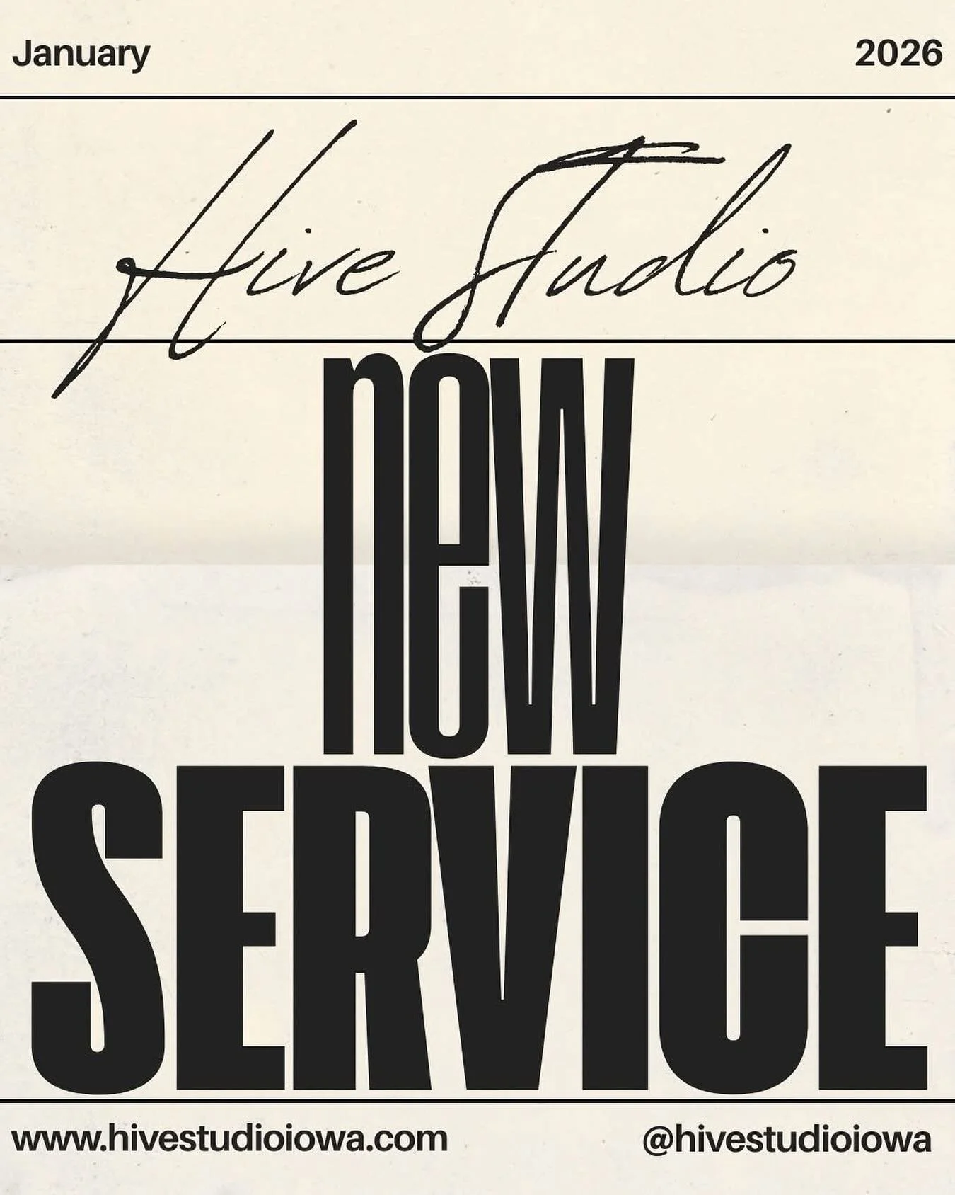 🚨NEW SERVICE🚨

Something NEW is buzzing at Hive Studio! Launching Jan 2026 &mdash; are you ready? 

Drop your guesses below 🐝💥 Let&rsquo;s see who&rsquo;s got it right!

 #HiveStudio #hivestudioiowa #2026glowup #newservicealert #NewYearNewService