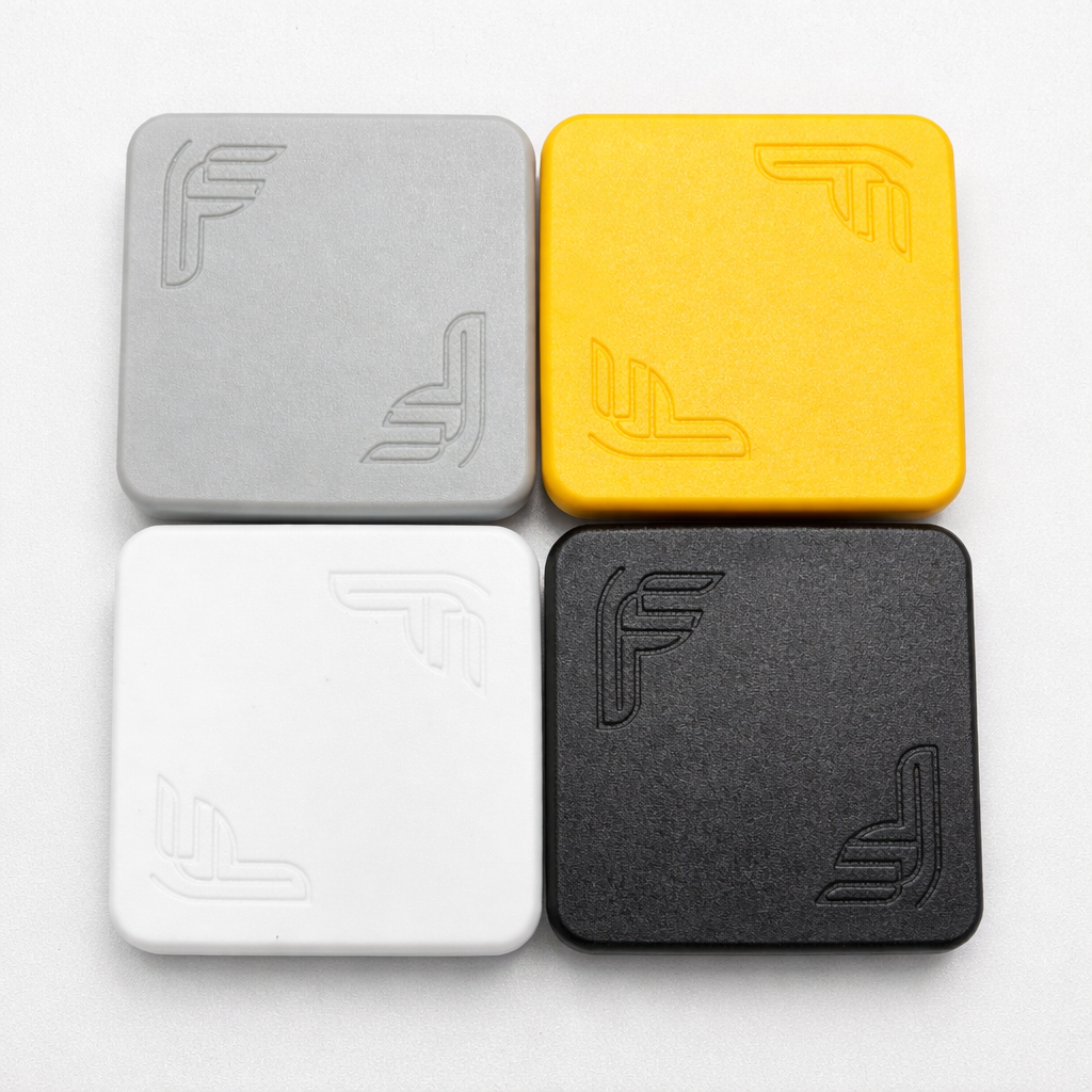 4 FastenCaps end caps in multiple colors - gray, yellow, white and black
