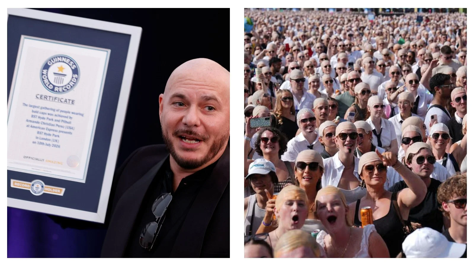 Pitbull’s army of fans set Guinness World Record for largest gathering of bald caps